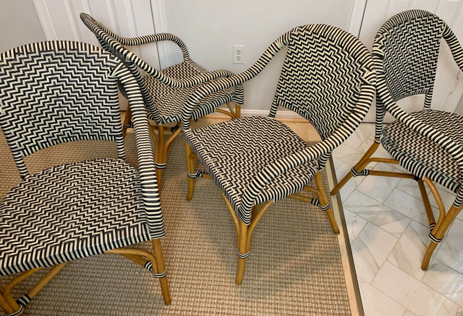 1980s Set of 4 Vintage Woven Genuine Leather Cafe Style Rattan Cafe Armchairs - 10