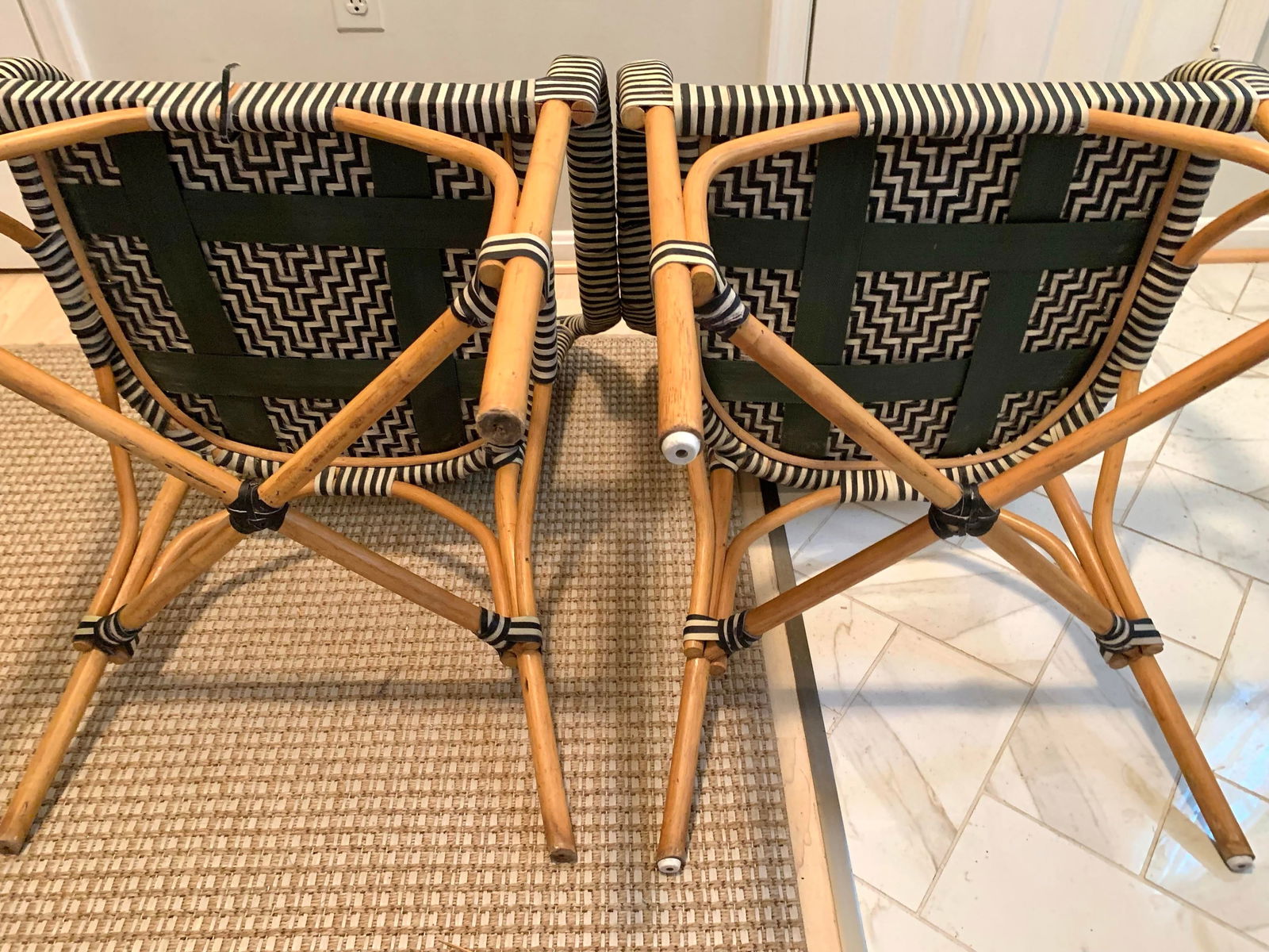 1980s Set of 4 Vintage Woven Genuine Leather Cafe Style Rattan Cafe Armchairs - 12