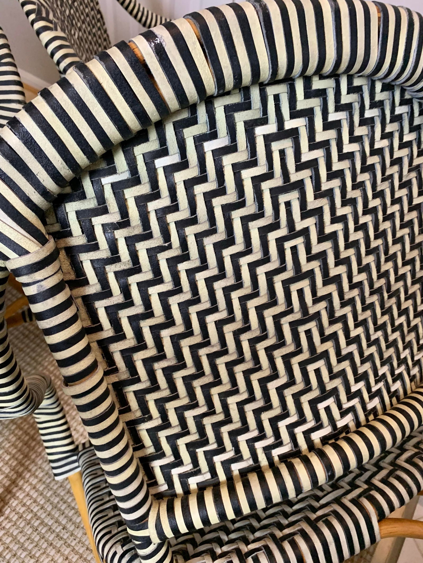 1980s Set of 4 Vintage Woven Genuine Leather Cafe Style Rattan Cafe Armchairs - 8