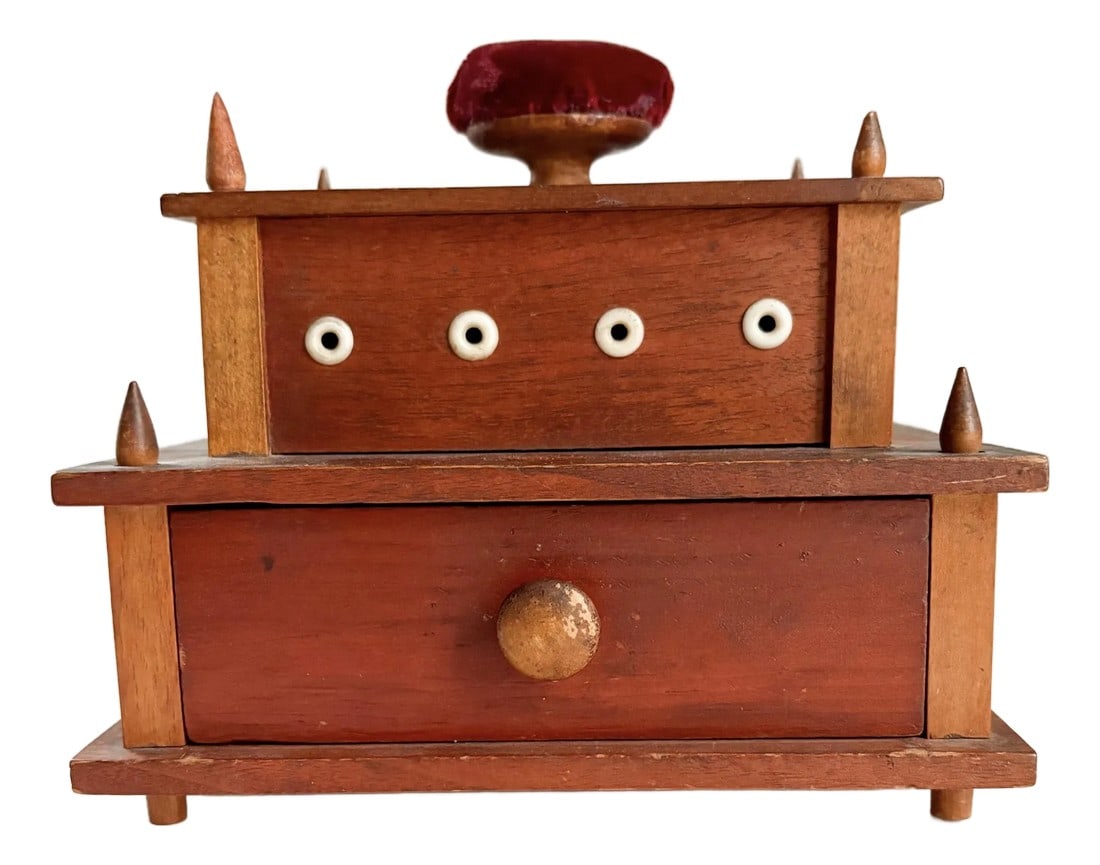 1800s Walnut Sewing Box, Antique Handmade Sewing Caddy With Removable Top and Drawer (1 of 10)