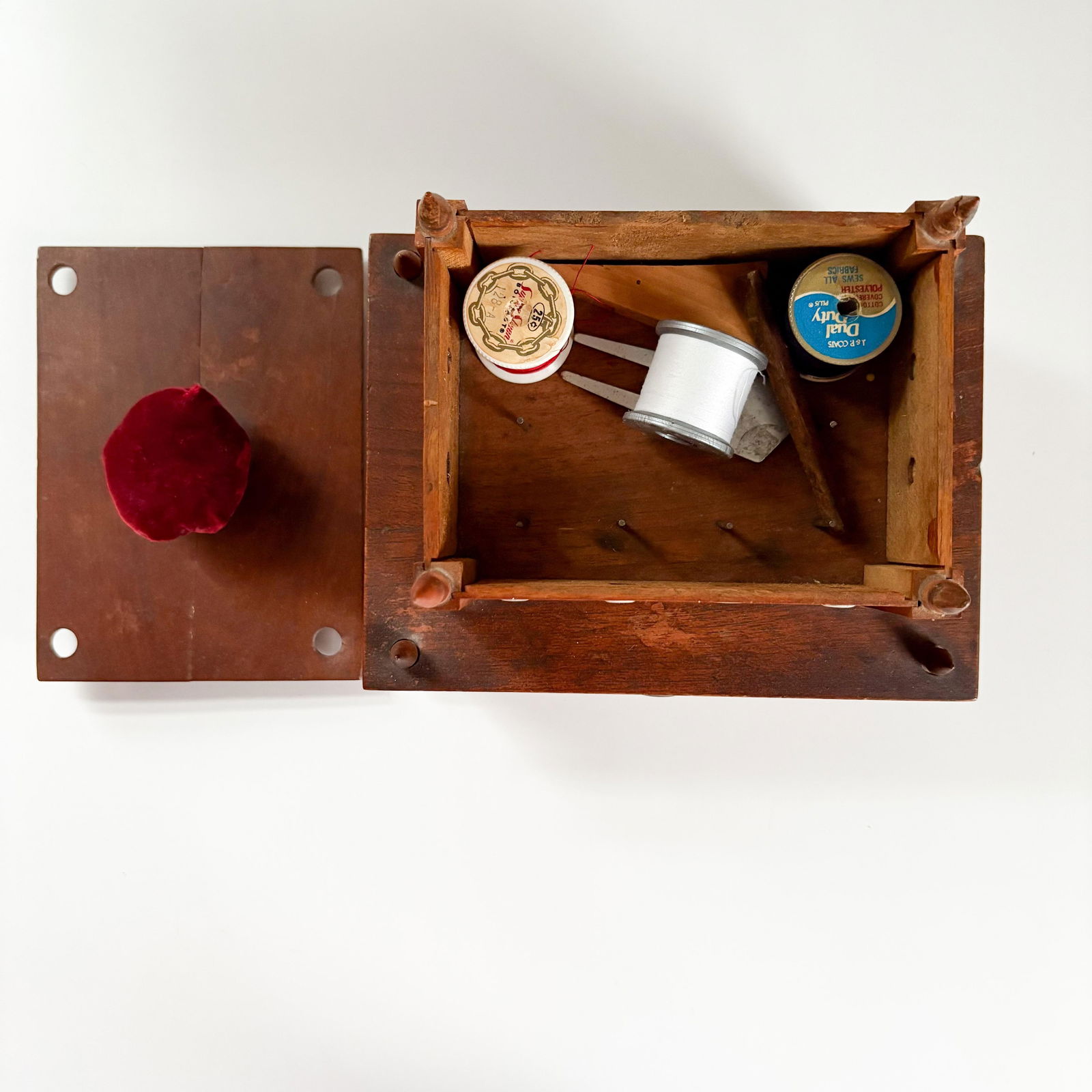 1800s Walnut Sewing Box, Antique Handmade Sewing Caddy With Removable Top and Drawer - 5