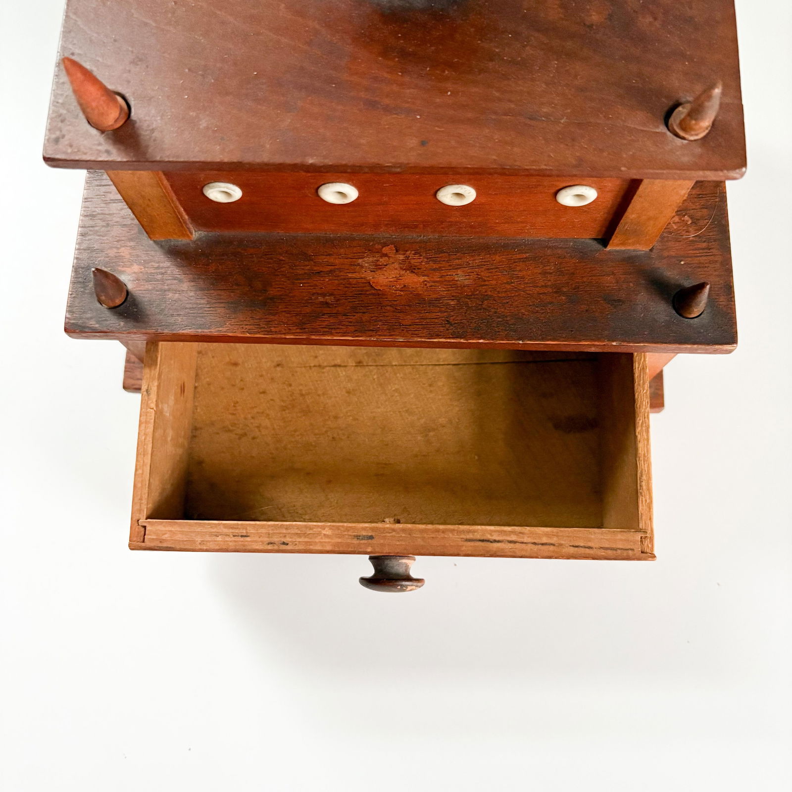 1800s Walnut Sewing Box, Antique Handmade Sewing Caddy With Removable Top and Drawer - 7