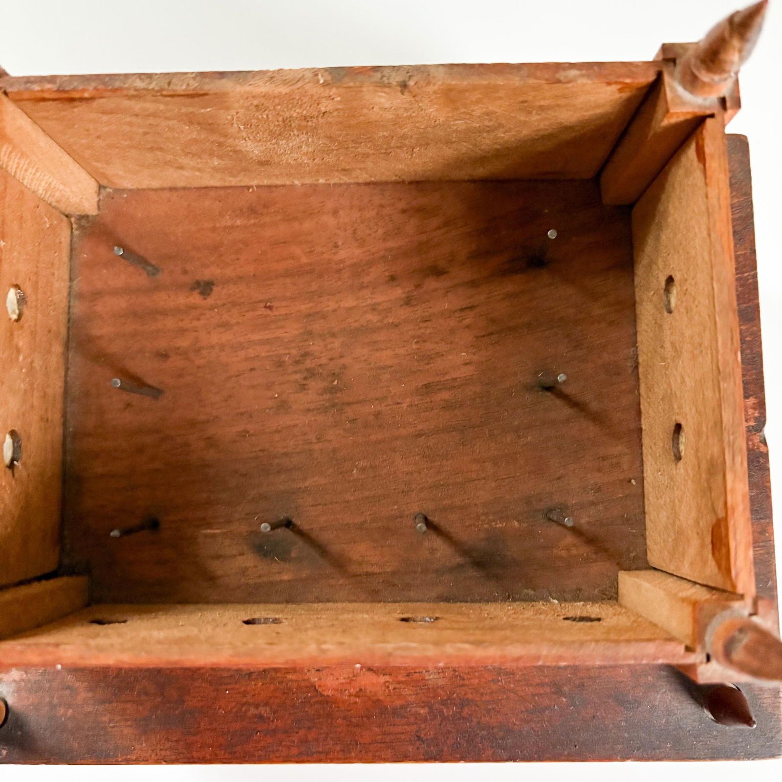 1800s Walnut Sewing Box, Antique Handmade Sewing Caddy With Removable Top and Drawer - 8