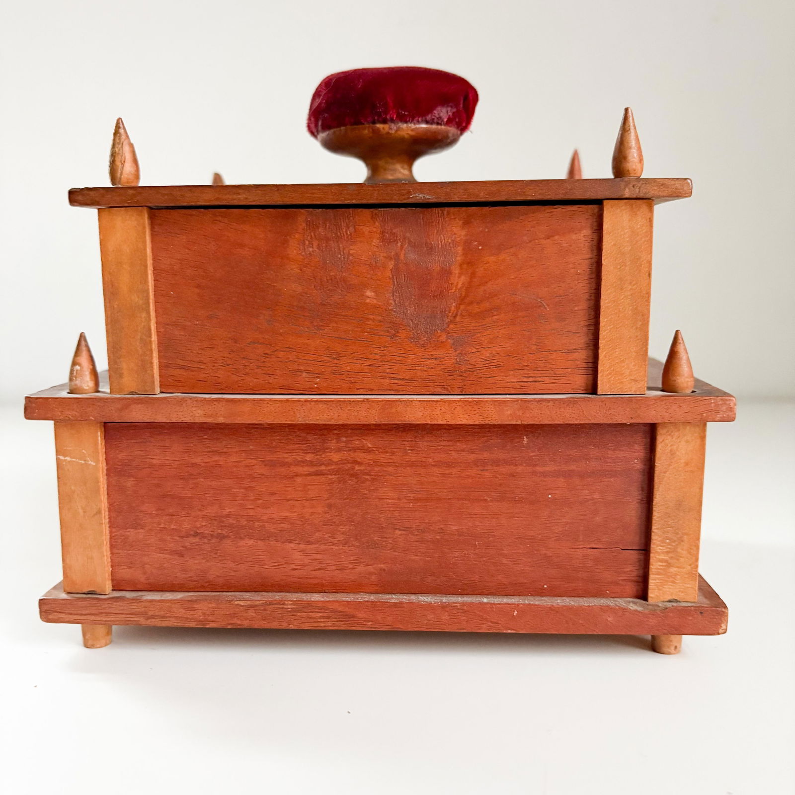 1800s Walnut Sewing Box, Antique Handmade Sewing Caddy With Removable Top and Drawer - 9
