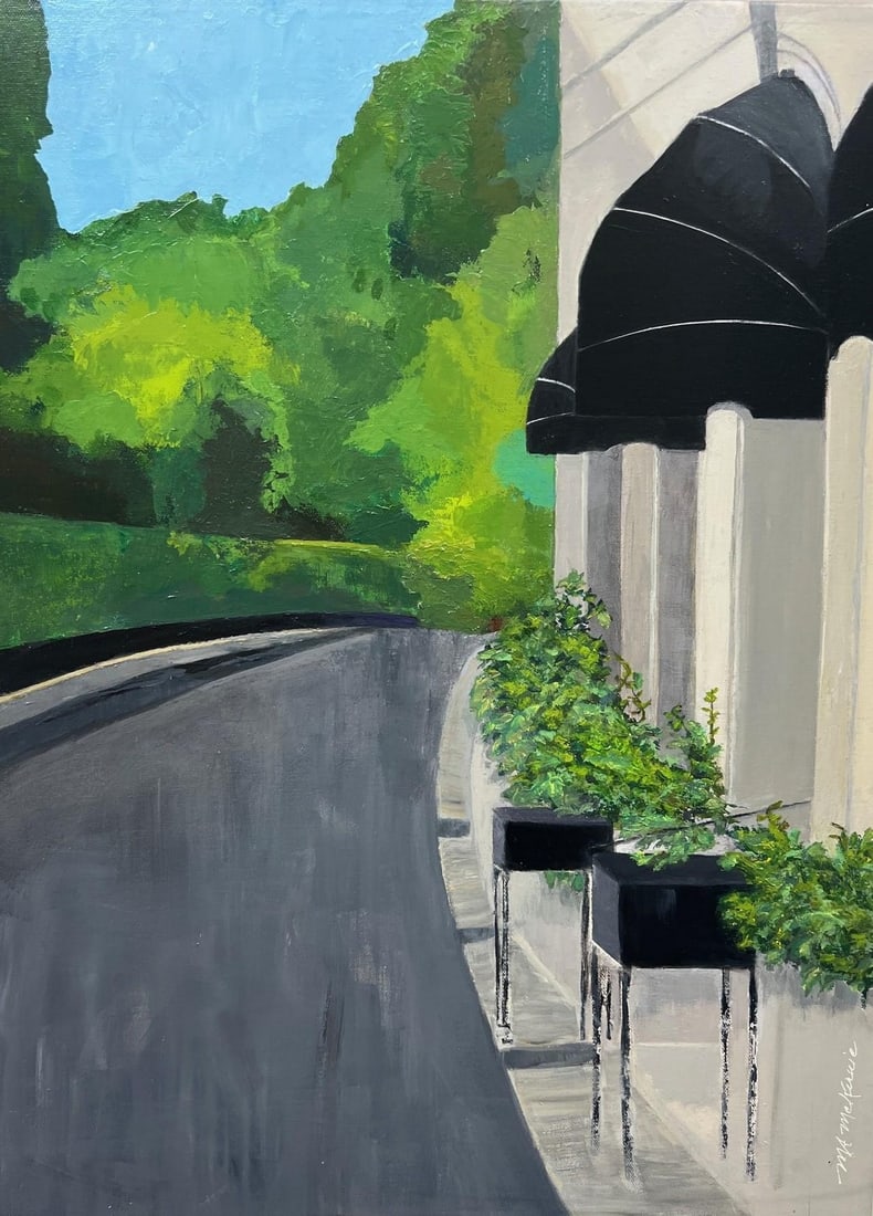 "Cap D'Ail" Contemporary Impressionist Cityscape From South of France in Greens, Black and Grays b (1 of 10)