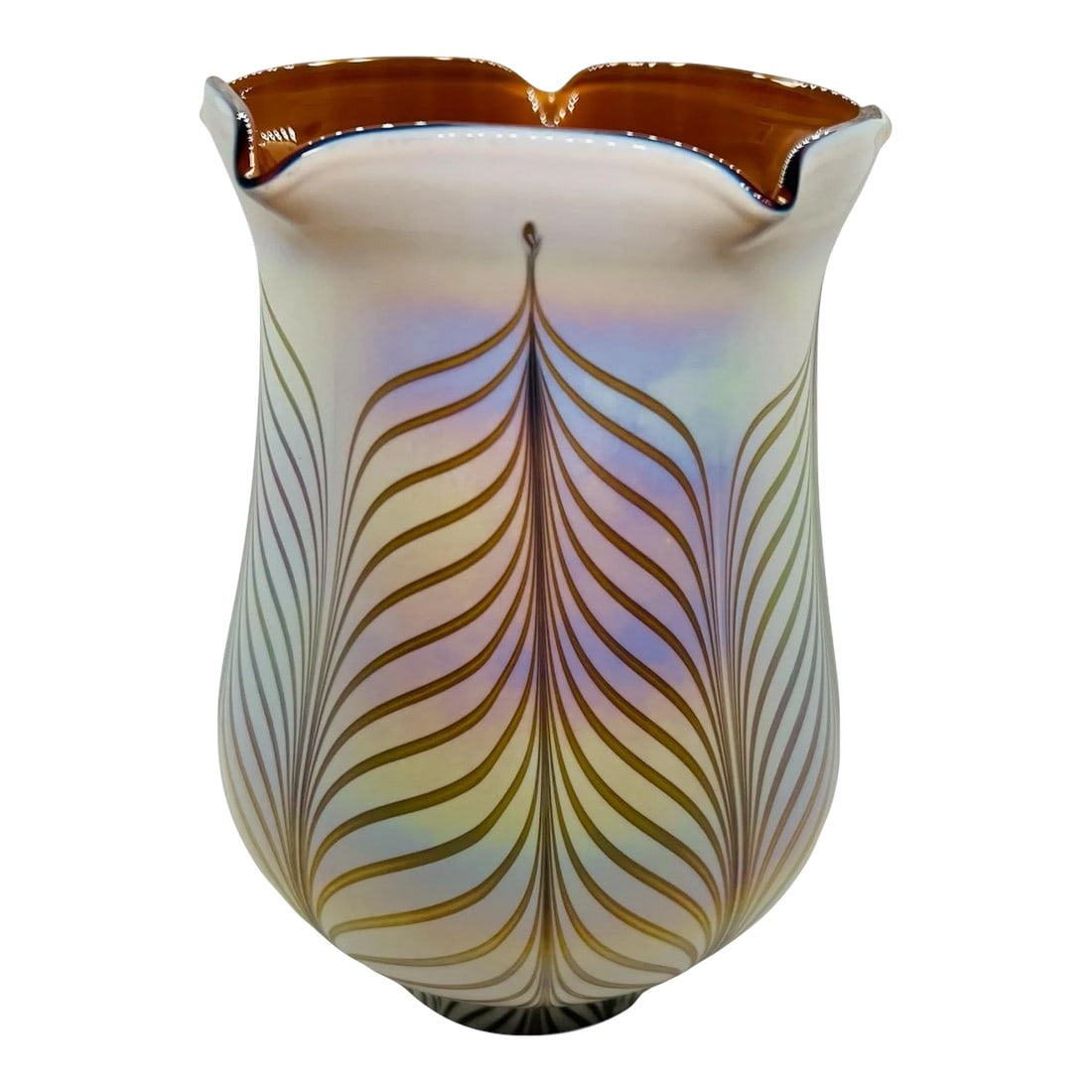 Todd Phillips Art Nouveau Deco Iridescent Pulled Feather Art Glass Lamp Shade (1 of 9)