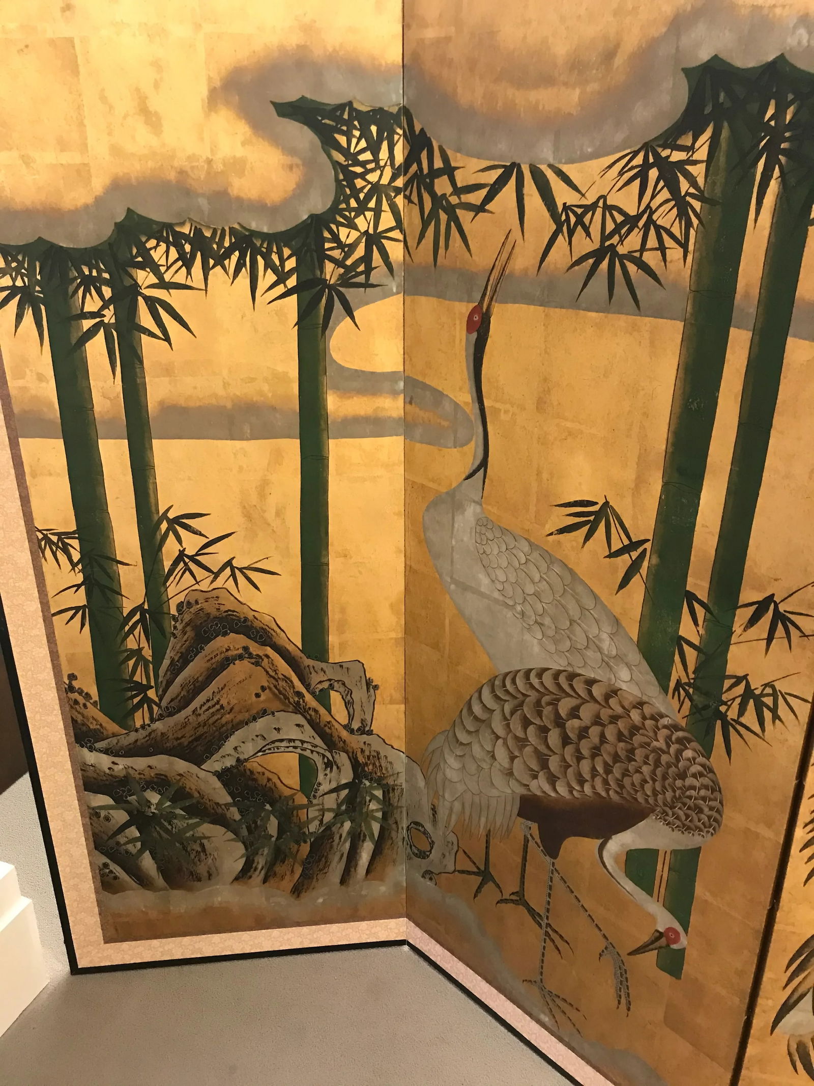 18th Century Japanese Byobu Hand Painted Cranes Watercolor Gold Leaf on Paper - 2
