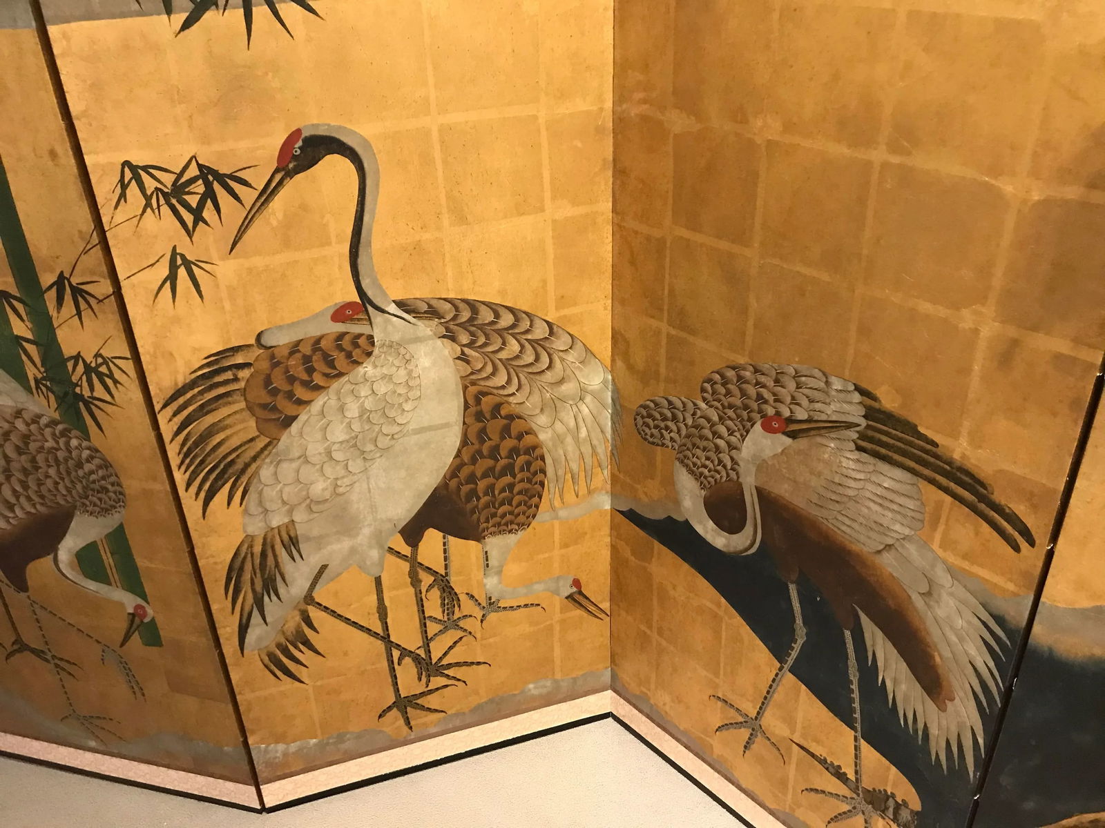 18th Century Japanese Byobu Hand Painted Cranes Watercolor Gold Leaf on Paper - 6