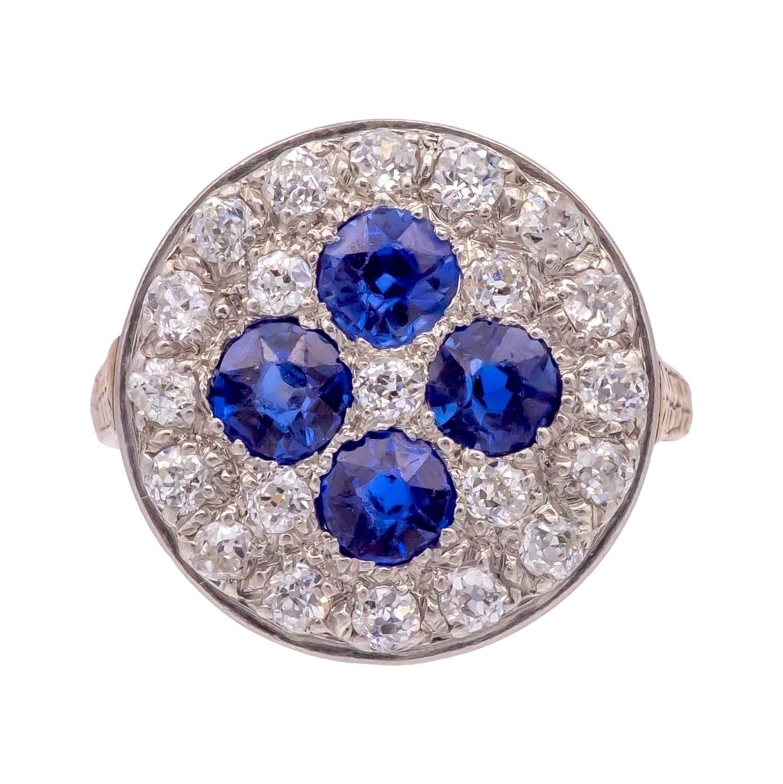 Antique 1900's Old Mine Diamond and Sapphire Platinum + 14k Yellow Gold Ring - 3