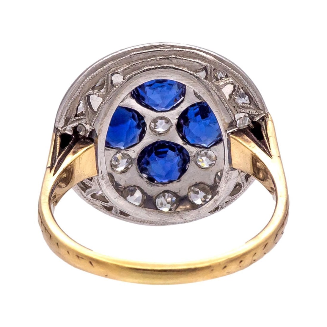 Antique 1900's Old Mine Diamond and Sapphire Platinum + 14k Yellow Gold Ring - 7