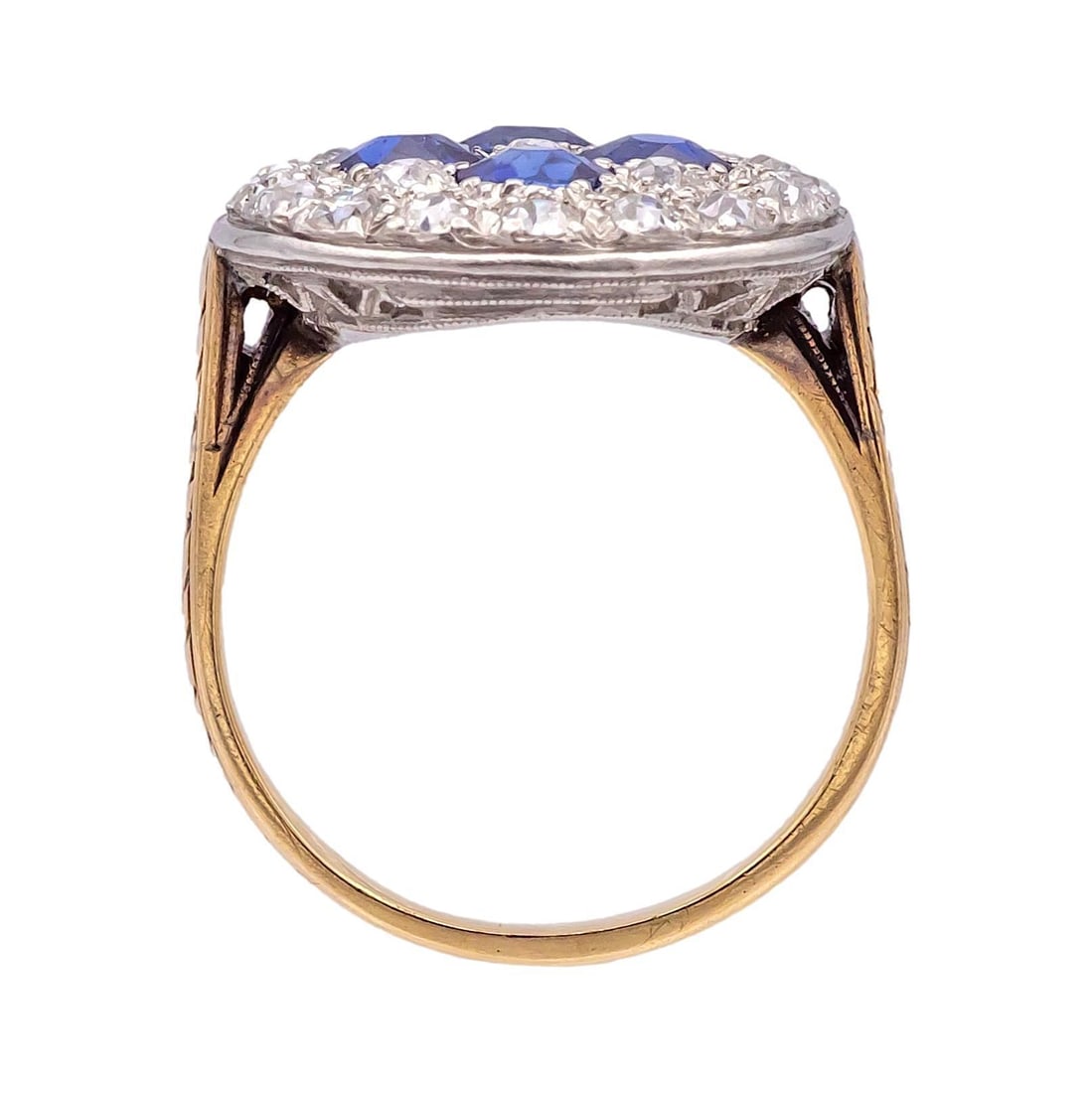 Antique 1900's Old Mine Diamond and Sapphire Platinum + 14k Yellow Gold Ring - 8