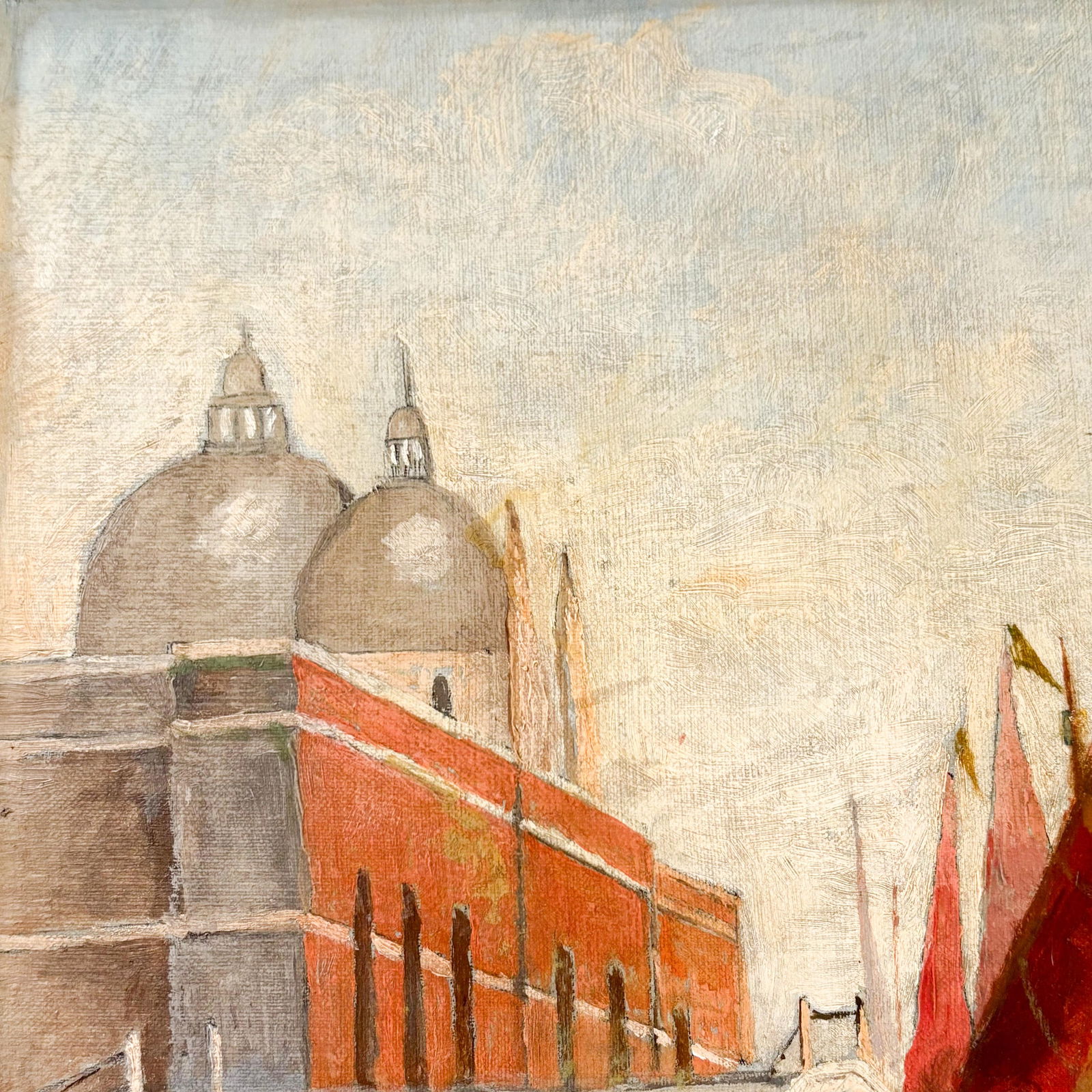 1920's Venice Italy Oil Painting, Vintage Stretched Canvas Oil Painting of Venice - 4
