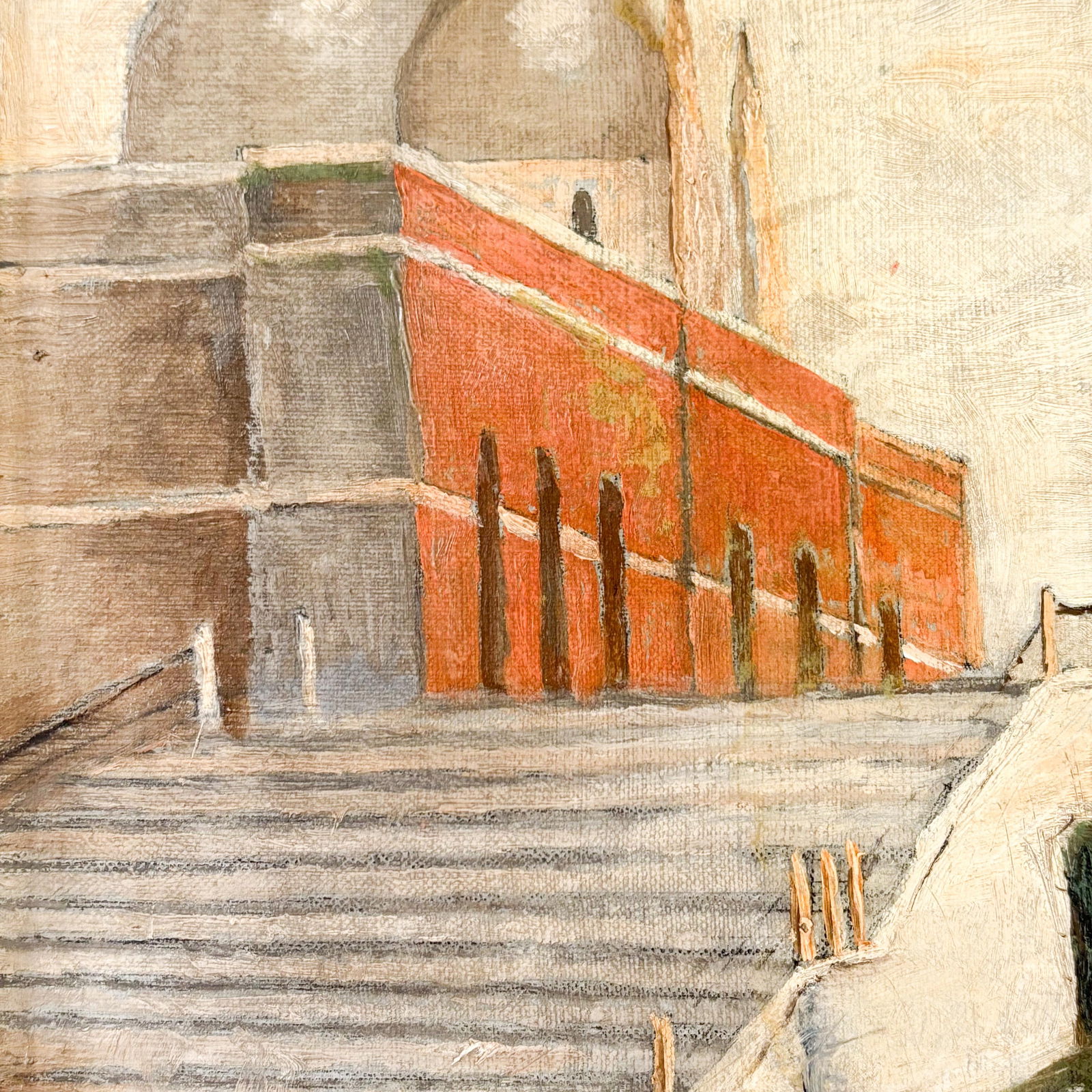 1920's Venice Italy Oil Painting, Vintage Stretched Canvas Oil Painting of Venice - 6