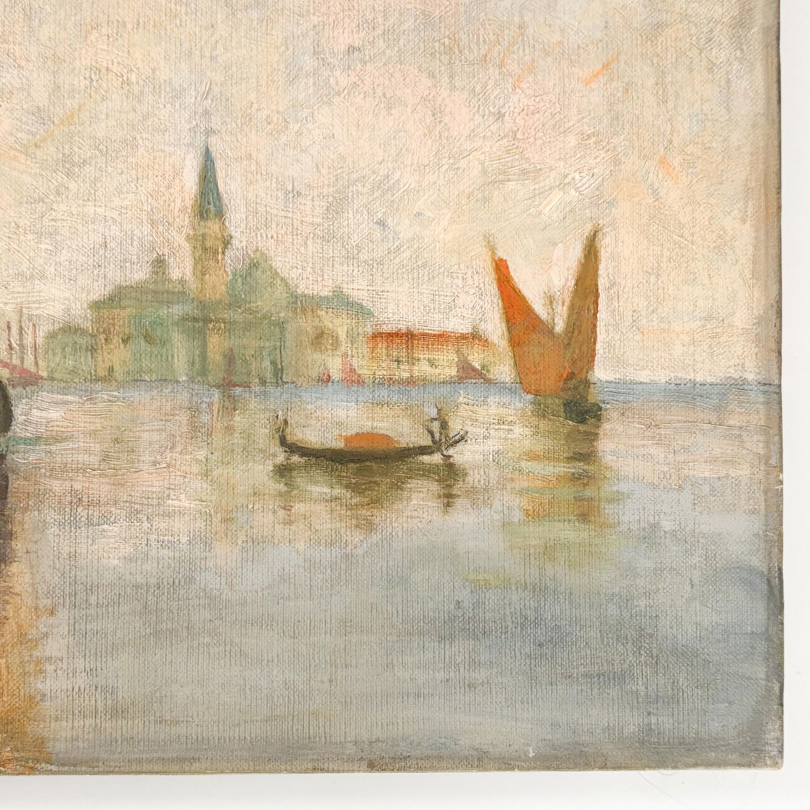 1920's Venice Italy Oil Painting, Vintage Stretched Canvas Oil Painting of Venice - 7