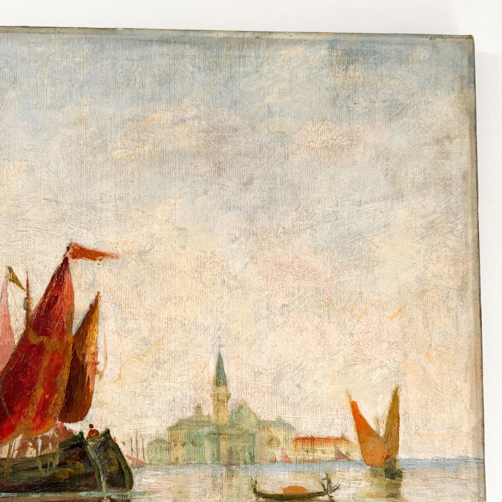 1920's Venice Italy Oil Painting, Vintage Stretched Canvas Oil Painting of Venice - 9