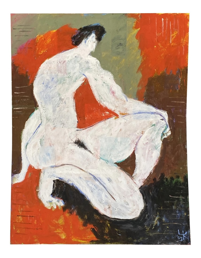 Modern Nude by Kessler: Large modern nude painting by Larry Kessler. Has beautiful texture and brush mark. Signed LK and dated 03. Condition: Original Condition Unaltered; Some Imperfections; No frame Dimensions: 