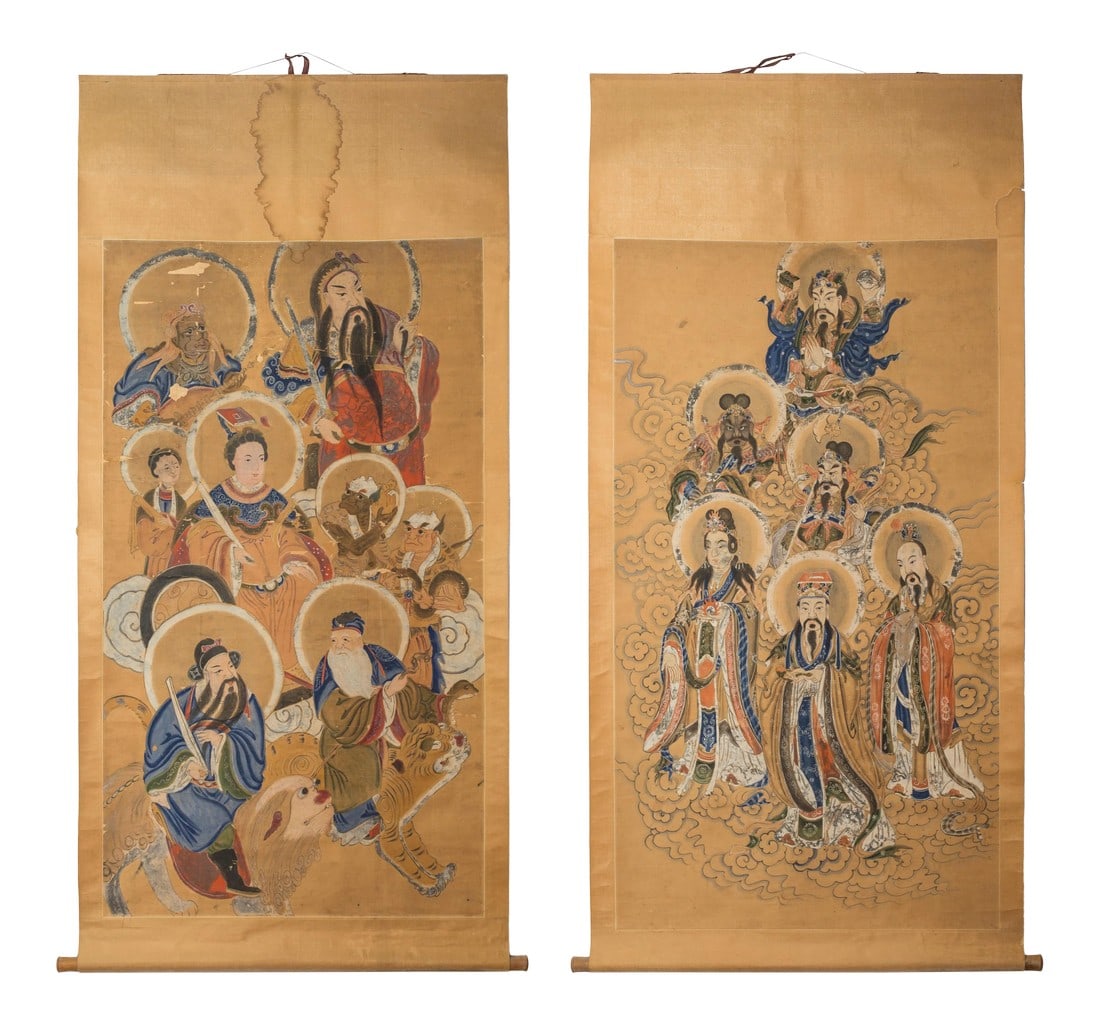 A Large Ming Dynasty Scrolls of Gods - a Pair (1 of 5)