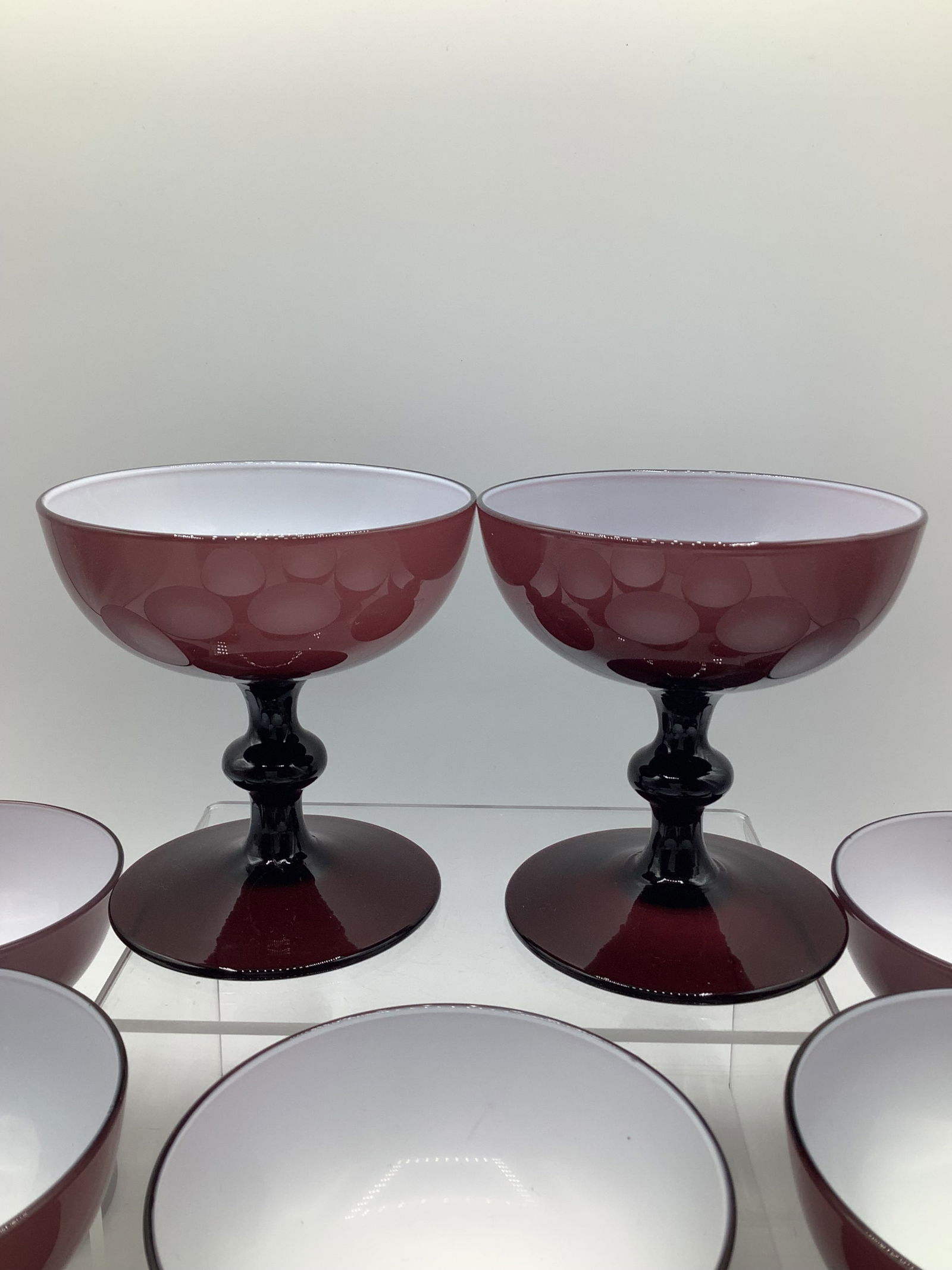 Vintage Carlo Moretti Italy Purple White Cased Glass Champagne Coupes - Set of 8 - 3