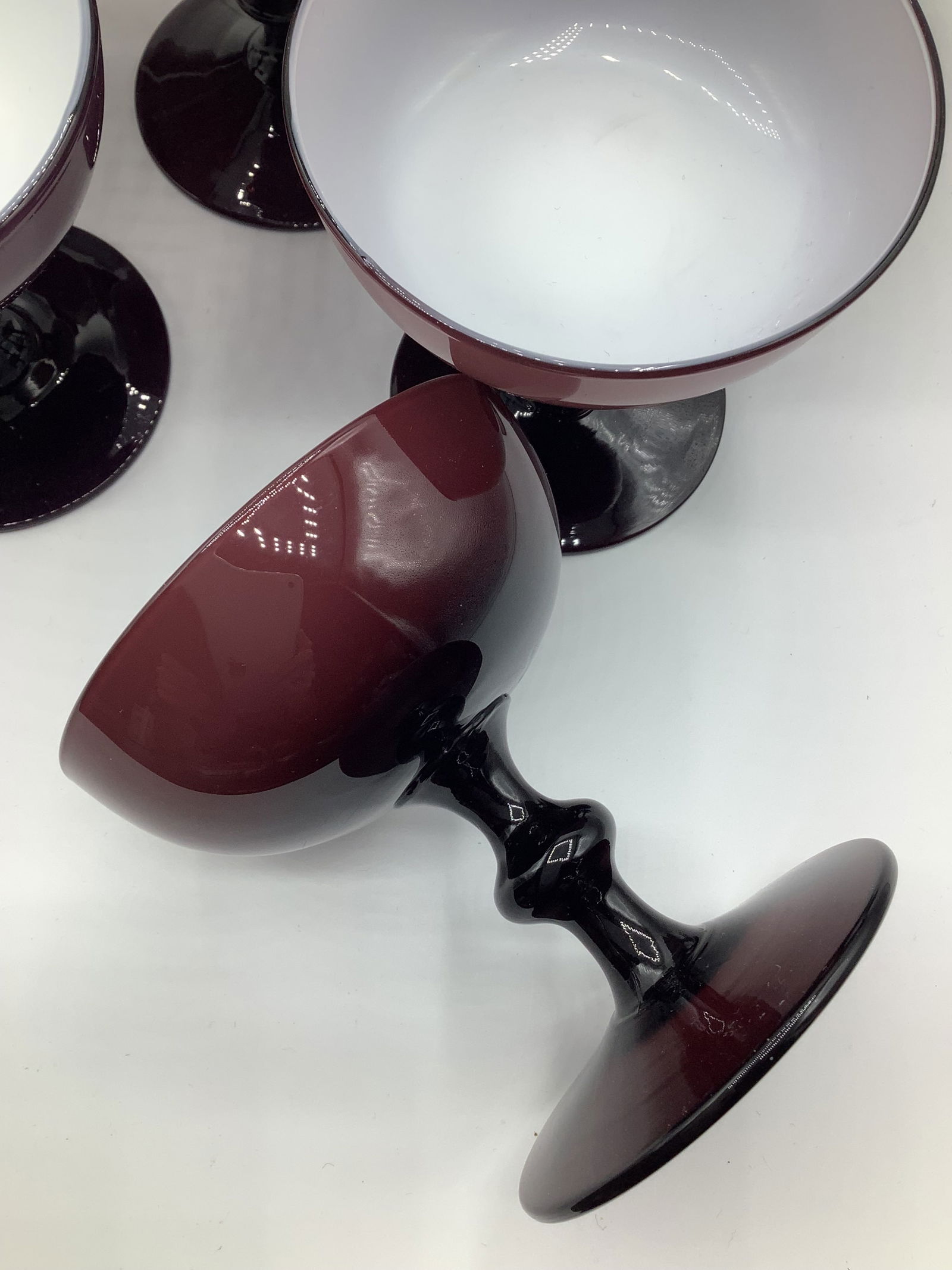 Vintage Carlo Moretti Italy Purple White Cased Glass Champagne Coupes - Set of 8 - 4