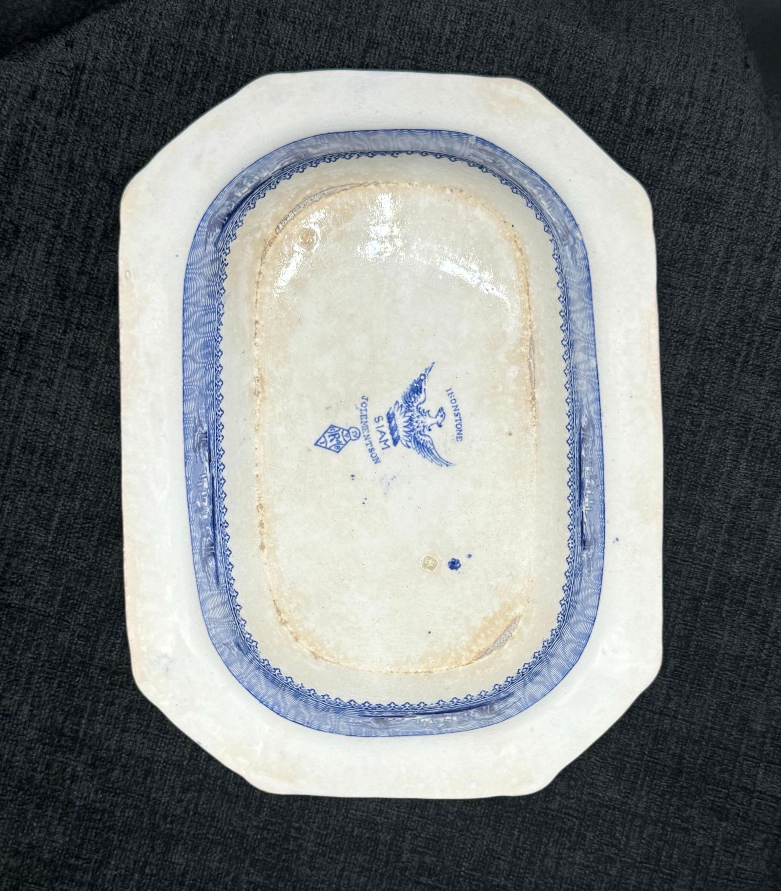 Blue & White Dish "Siam" Pattern Ironstone Transferware - 7