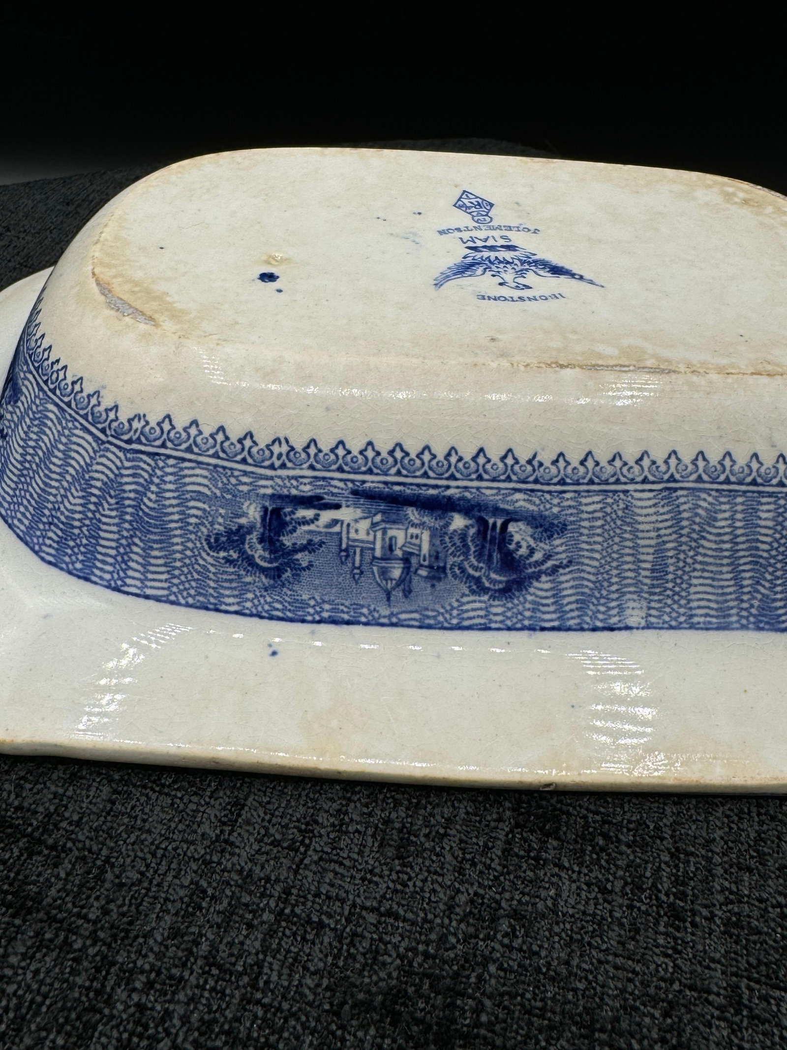 Blue & White Dish "Siam" Pattern Ironstone Transferware - 8