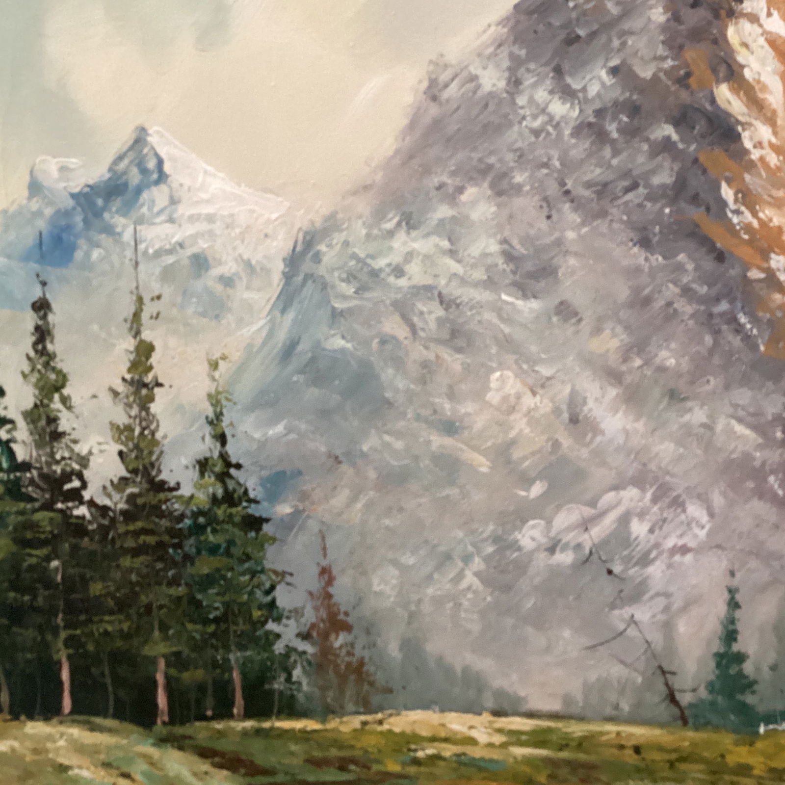 Original Painting of a Mountain Landscape with Lake and Evergreen Trees Signed Framed - 4