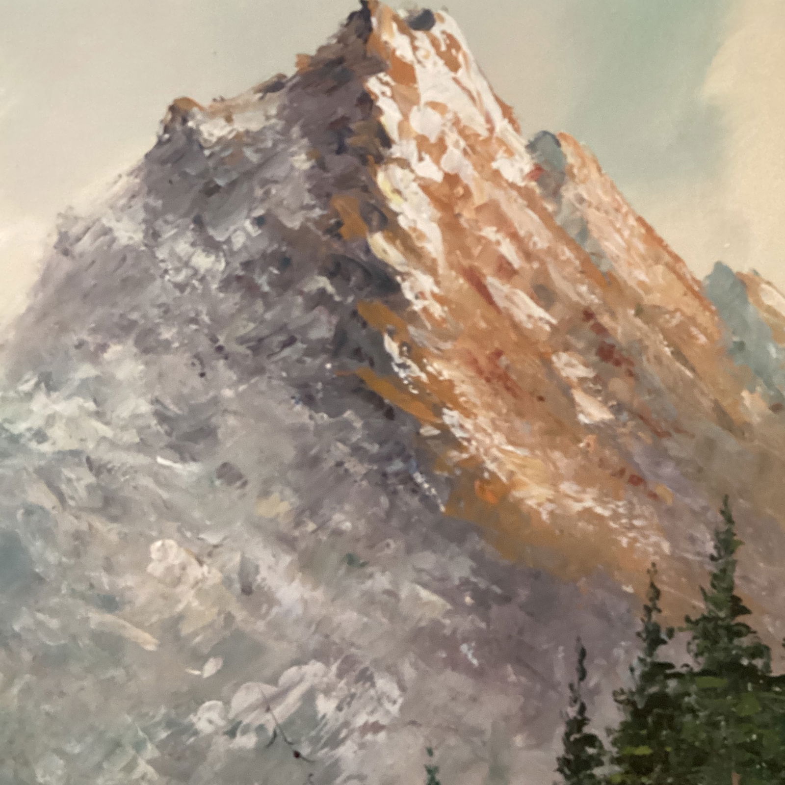 Original Painting of a Mountain Landscape with Lake and Evergreen Trees Signed Framed - 5