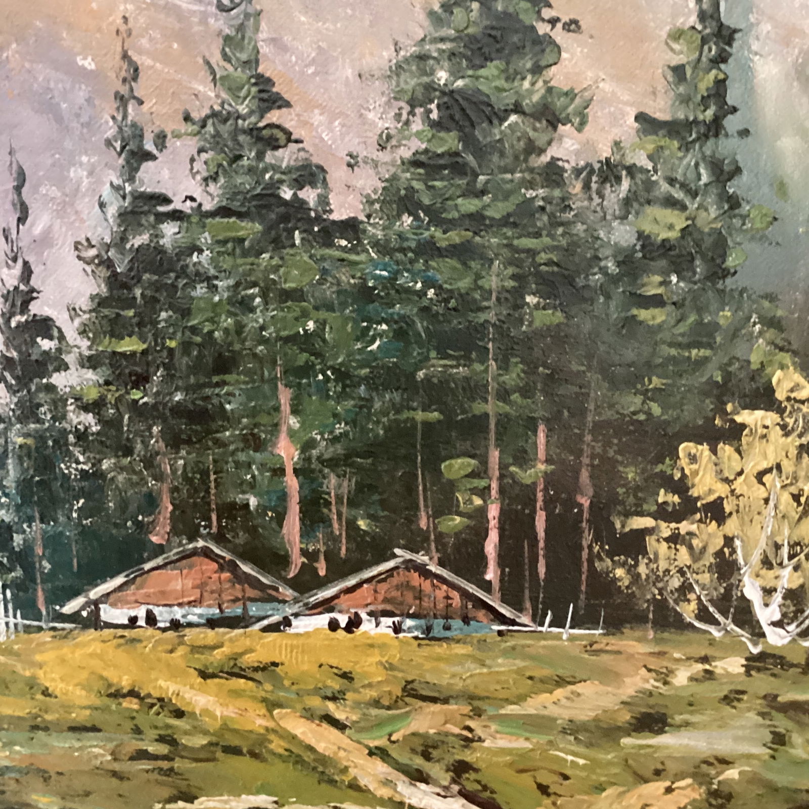 Original Painting of a Mountain Landscape with Lake and Evergreen Trees Signed Framed - 8