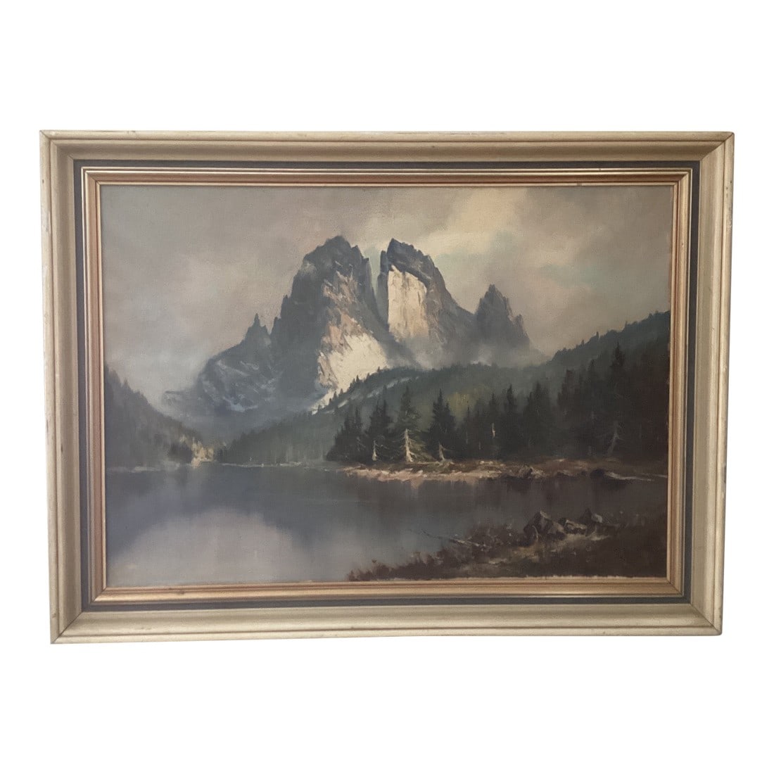 Vintage Original Oil Painting Landscape Scene Misty Rocky Mountains Signed by Artist Framed (1 of 12)