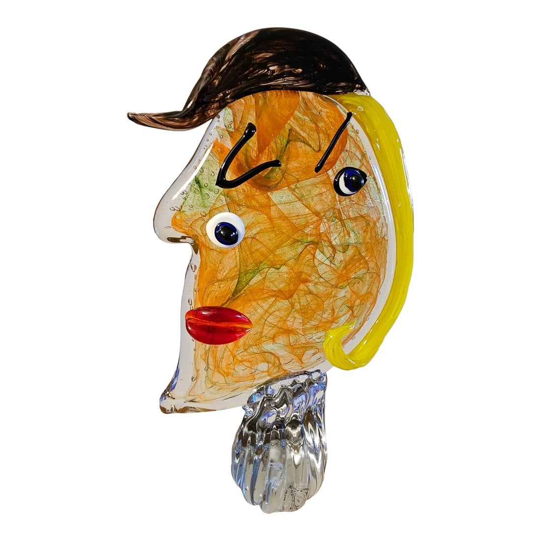 Handblown Glass Head Picasso Style Face Sculpture Paperweight Unique Face Picasso Style Art Glass He: Unique, glass handblown head Paperweight, a head sculpture that is a nice piece of the collection and a breathtaking tribute to art. From art to art: from paintings to glass blowing tradition. 