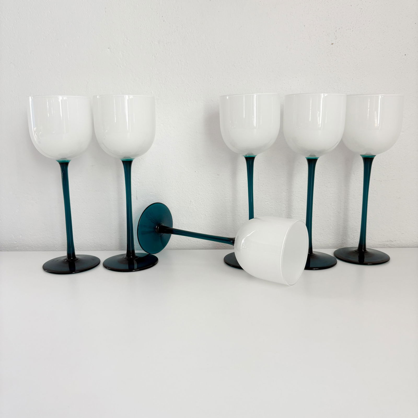 1960s Carlo Moretti Empoli Cased Teal Stemmed Wine Glasses- Set of 6 - 2