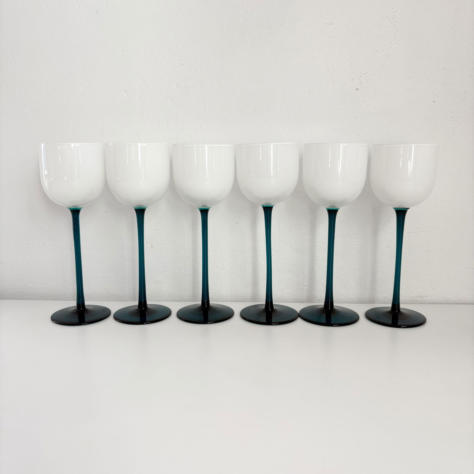 1960s Carlo Moretti Empoli Cased Teal Stemmed Wine Glasses- Set of 6 - 3