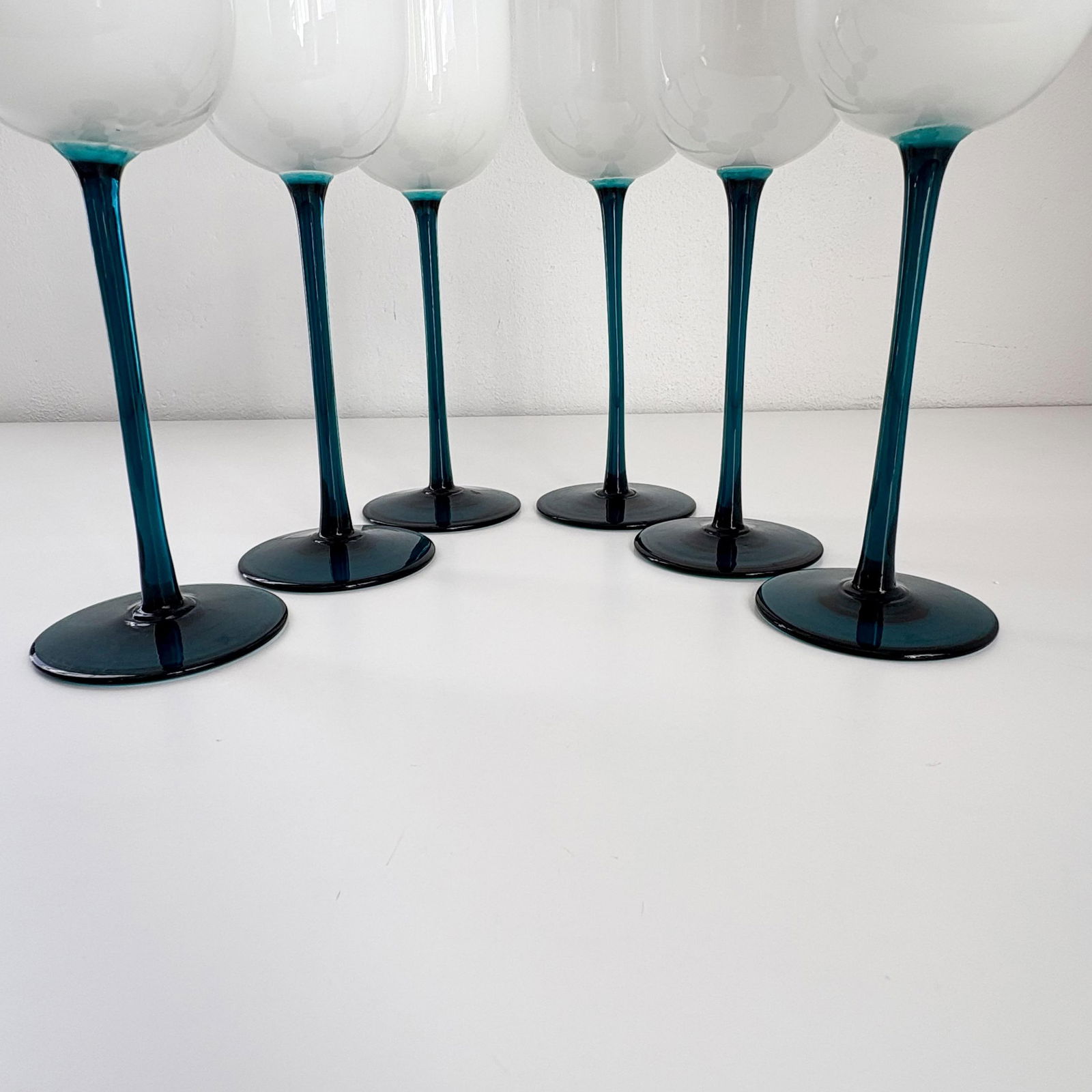 1960s Carlo Moretti Empoli Cased Teal Stemmed Wine Glasses- Set of 6 - 4