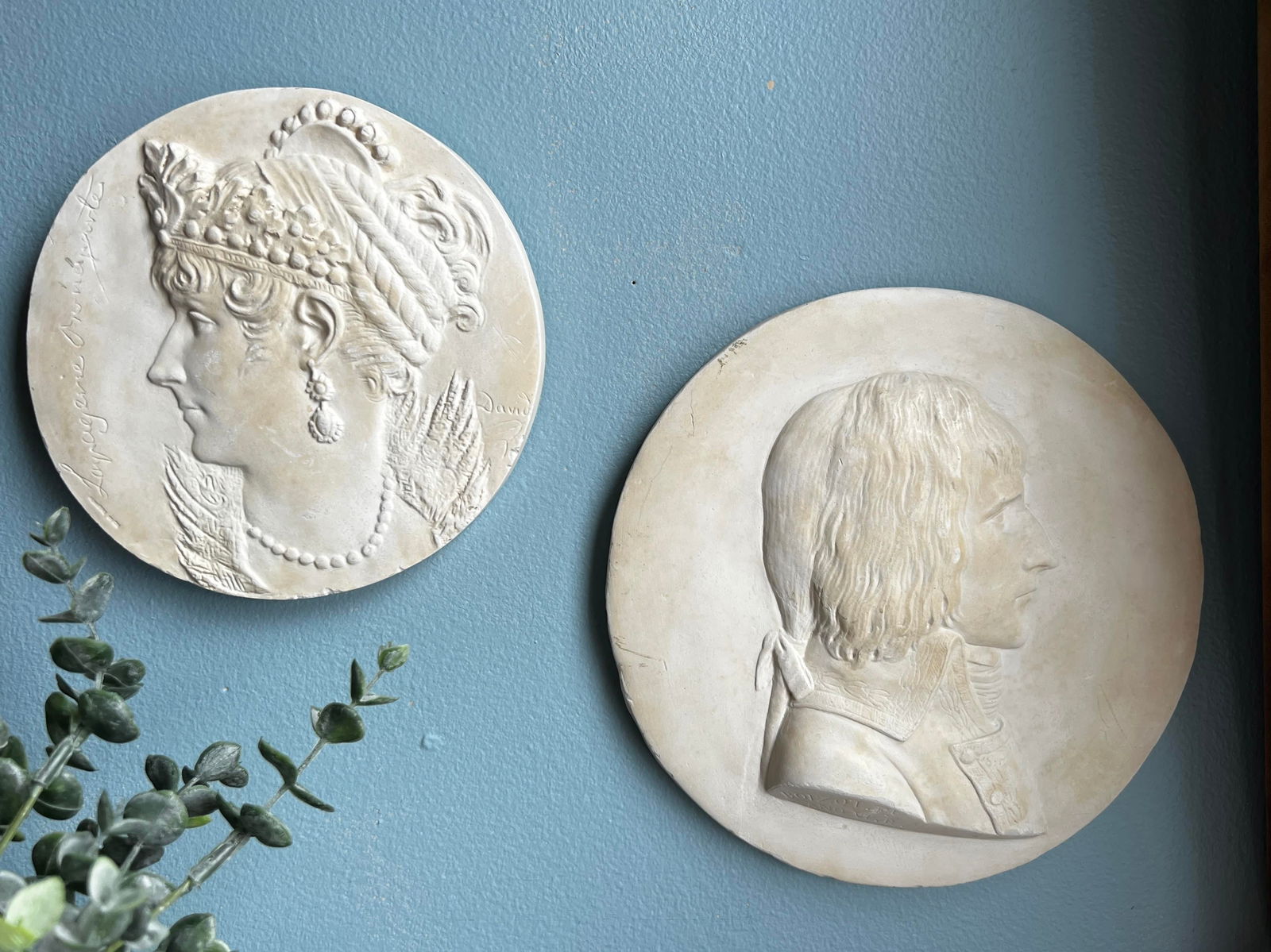 1950s Napoleon and Josephine Bonaparte Plaster Medallion Plaques - a Pair - 2