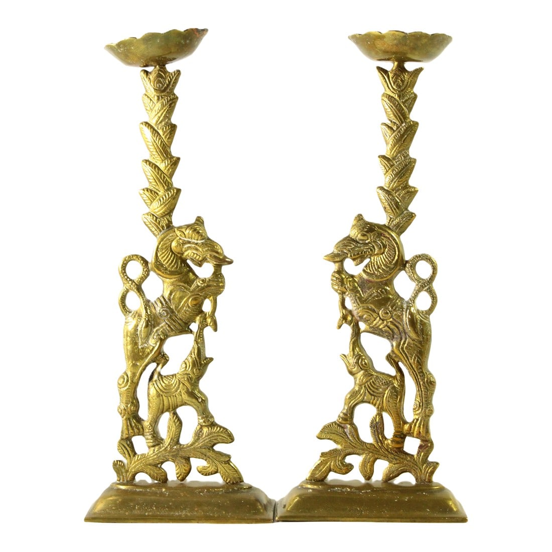 19th Century Pair Candleholders Prickets Lions Elephants Dutch Colonial Indonesia (1 of 12)