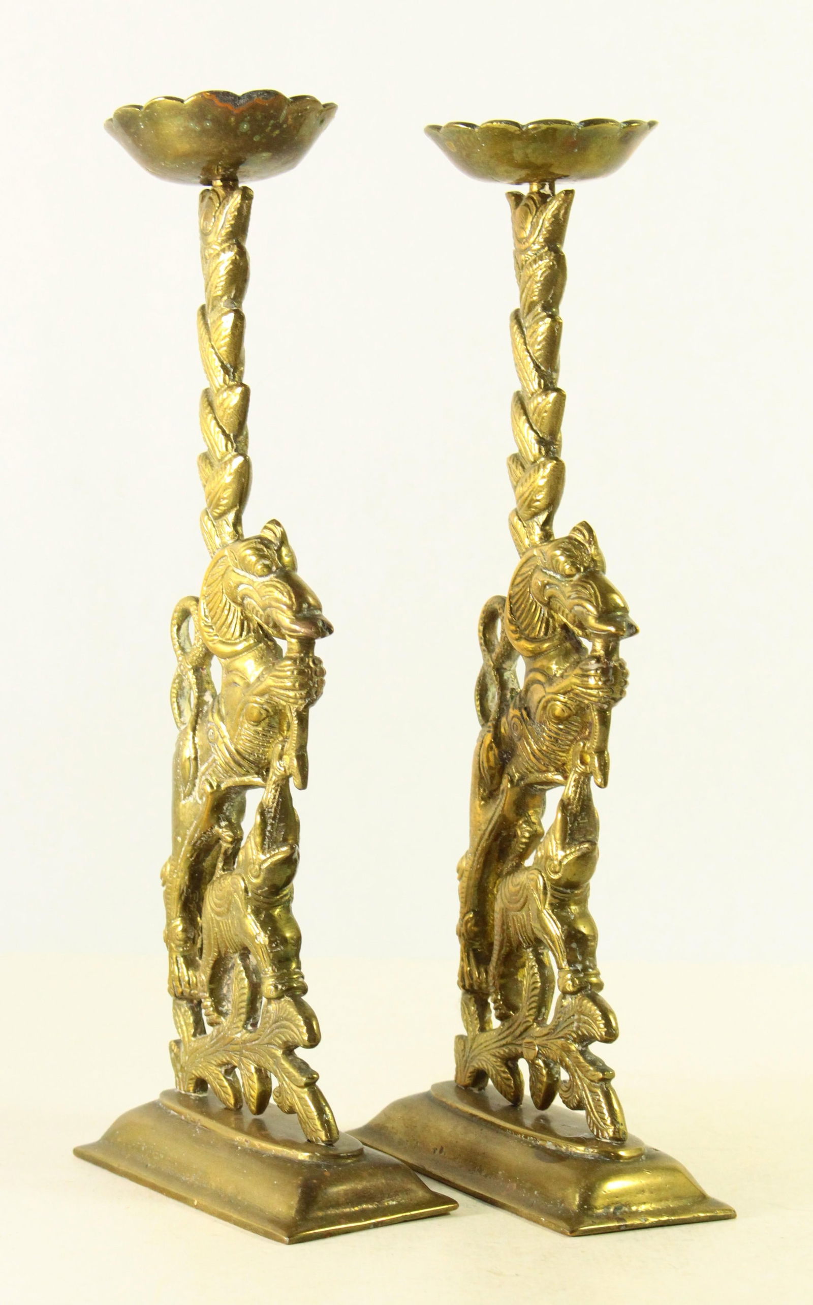 19th Century Pair Candleholders Prickets Lions Elephants Dutch Colonial Indonesia - 3