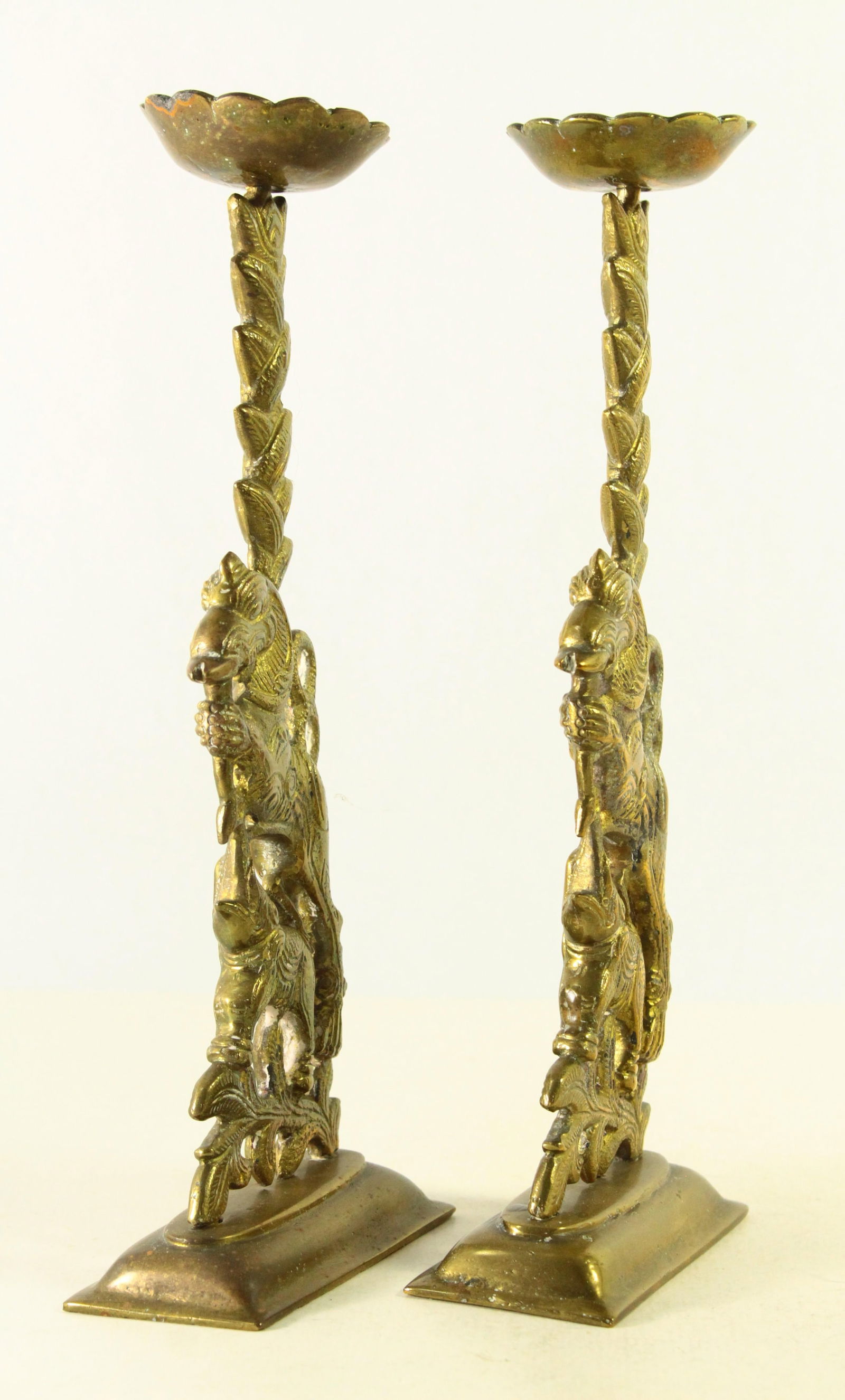 19th Century Pair Candleholders Prickets Lions Elephants Dutch Colonial Indonesia - 5