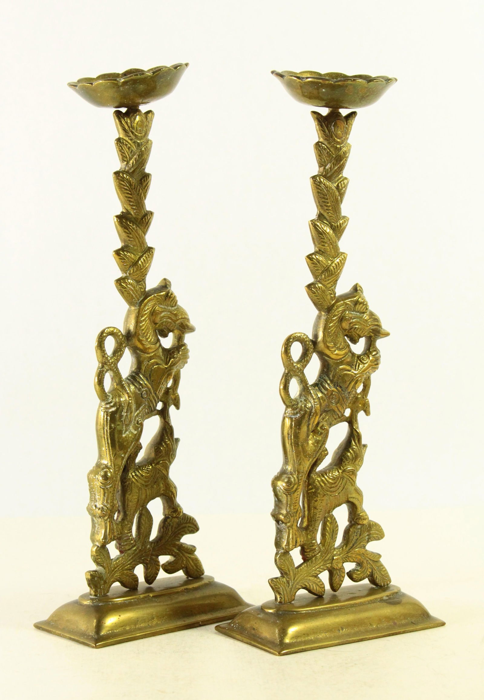 19th Century Pair Candleholders Prickets Lions Elephants Dutch Colonial Indonesia - 9