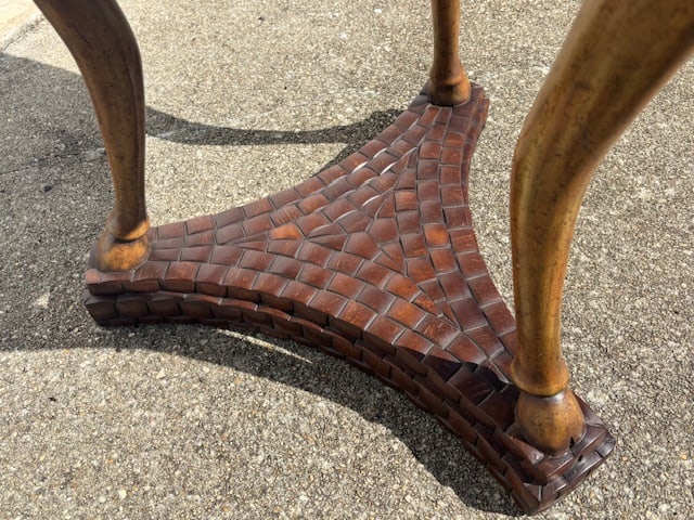 1990s Vintage Maitland Smith Round Accent Side End Table Tri-Pedestal Base Hooved Feet Carved Wood - 3