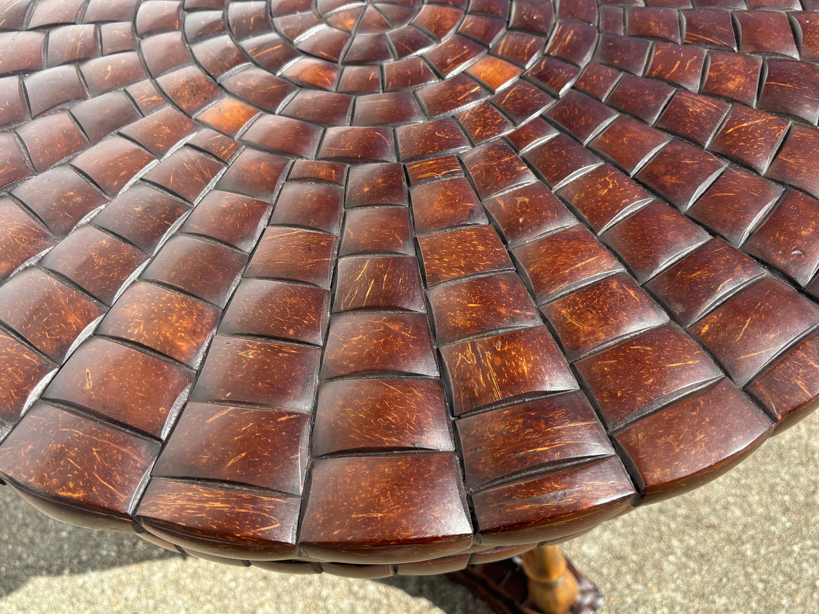 1990s Vintage Maitland Smith Round Accent Side End Table Tri-Pedestal Base Hooved Feet Carved Wood - 6