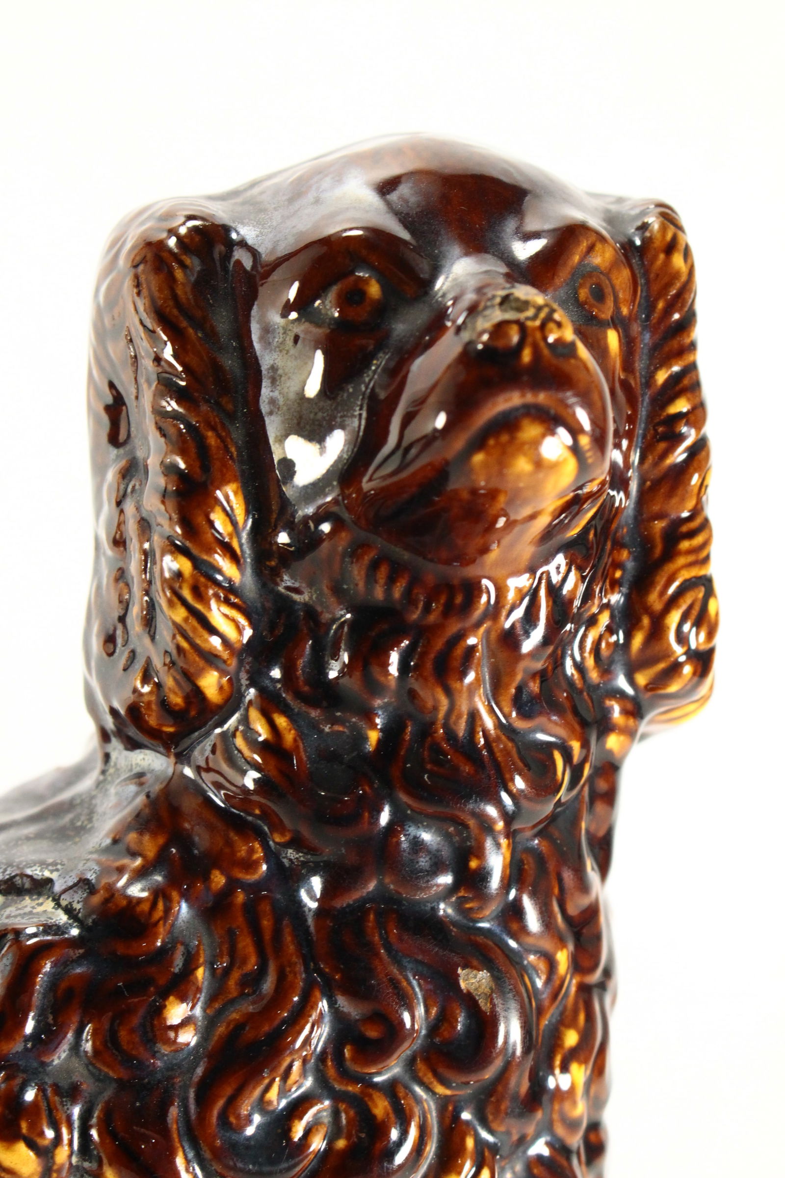 19th Century Rockingham Glaze Yellowware Dog King Charles Spaniel - 9