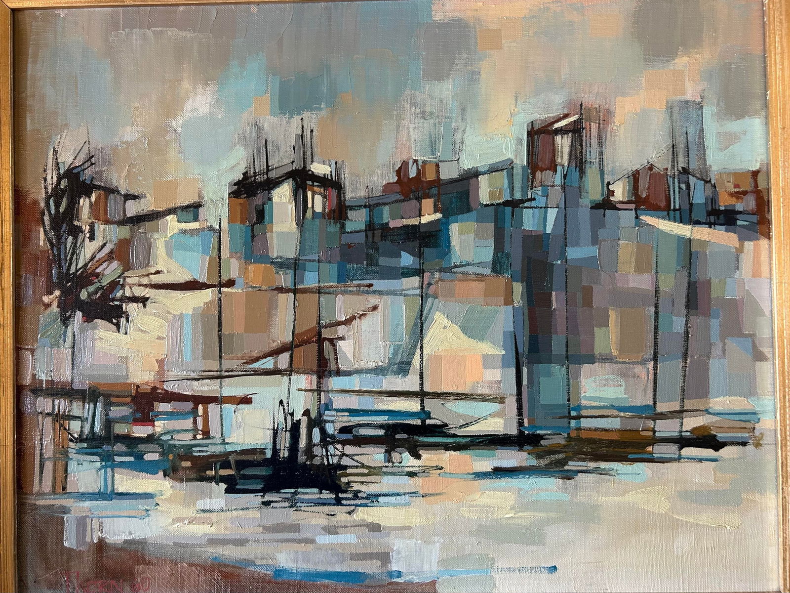 Anthony Thorn Vintage Oil Painting "Harbor Scene" 1960, Signed, Canadian Artist - 3