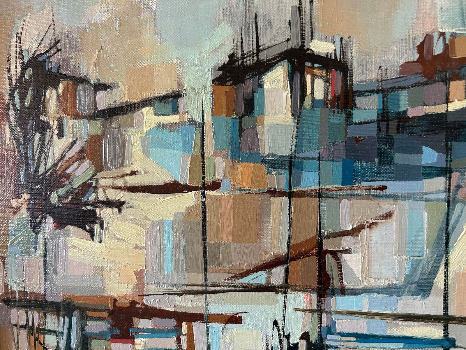 Anthony Thorn Vintage Oil Painting "Harbor Scene" 1960, Signed, Canadian Artist - 4