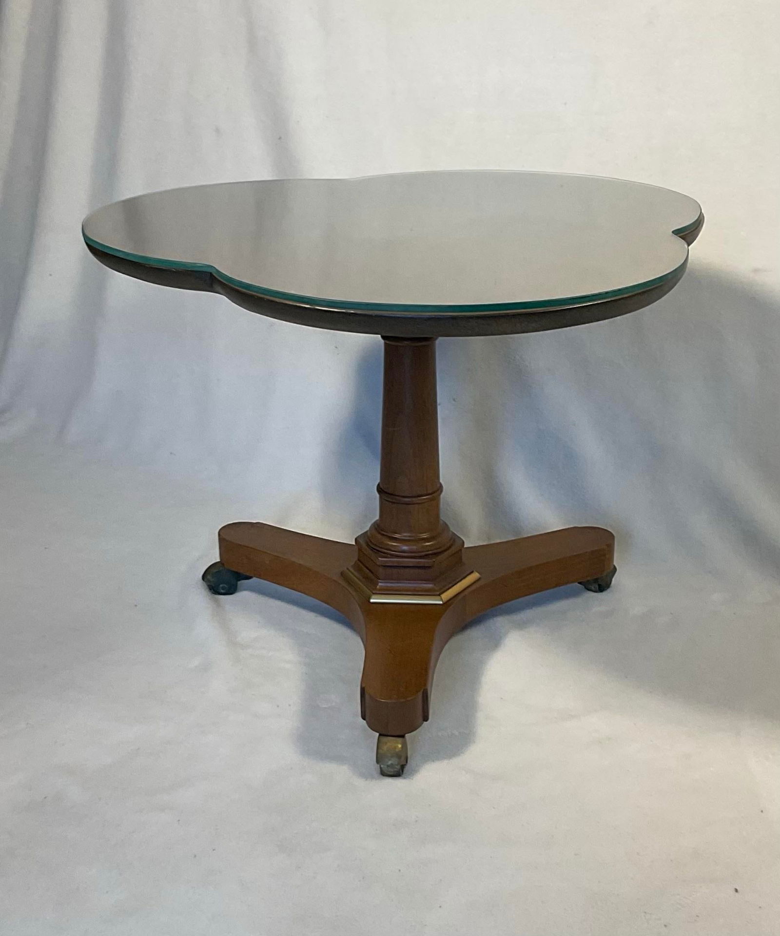 Pair Gueridon Walnut & Burl SideTables, Pansy Flower, Glass Tops Optional - Circa 1950s - 2