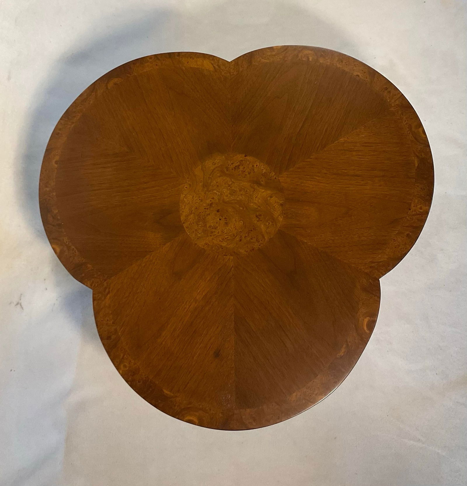 Pair Gueridon Walnut & Burl SideTables, Pansy Flower, Glass Tops Optional - Circa 1950s - 4