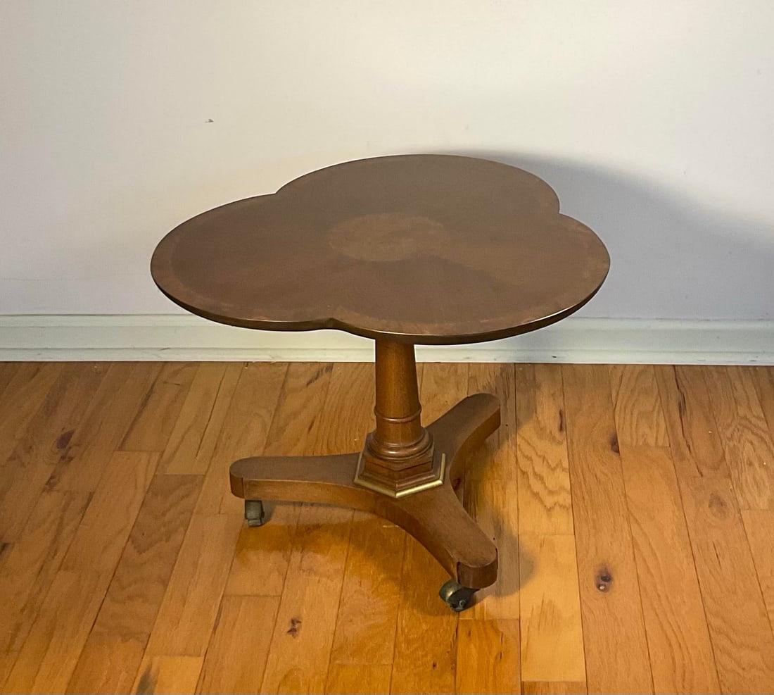 Pair Gueridon Walnut & Burl SideTables, Pansy Flower, Glass Tops Optional - Circa 1950s - 8