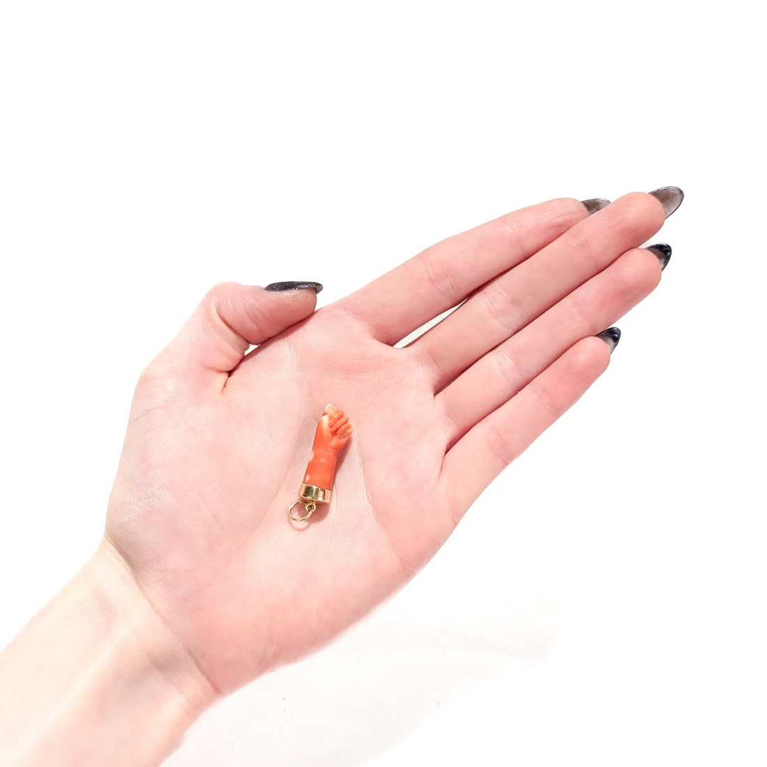 14k Gold & Coral Victorian Style Figural Hand / Fist Pendant or Charm - 3