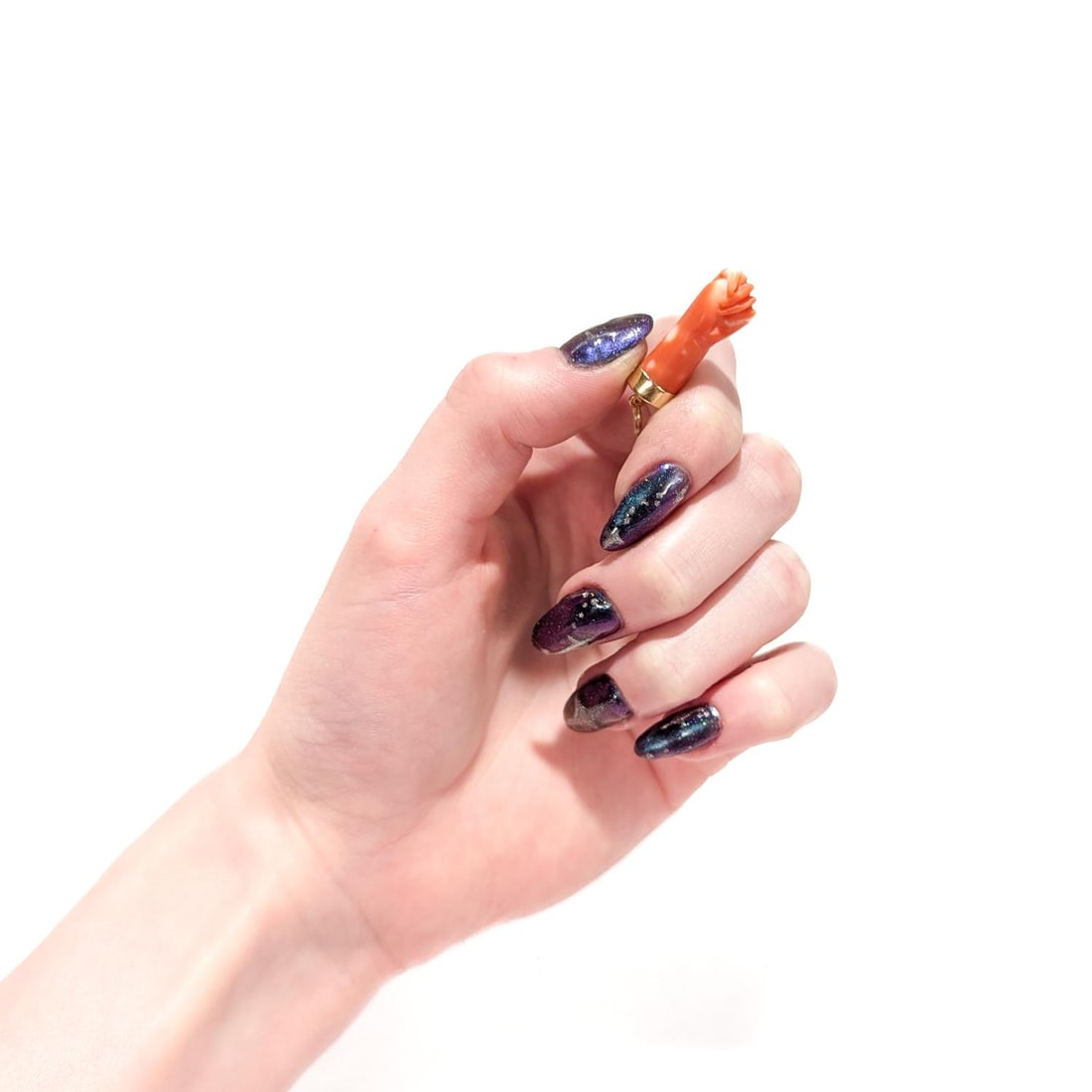 14k Gold & Coral Victorian Style Figural Hand / Fist Pendant or Charm - 4