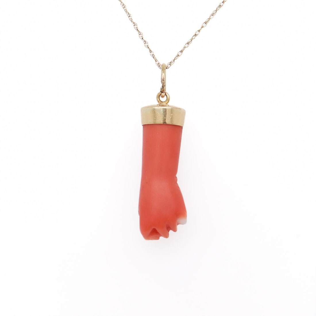 14k Gold & Coral Victorian Style Figural Hand / Fist Pendant or Charm - 6