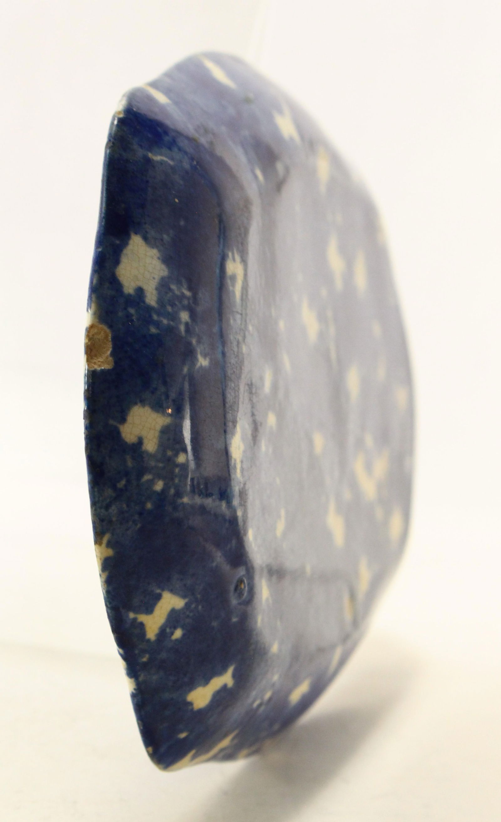 1800's Blue & White Spongeware Spatterware Scalloped Oval Plate - 7